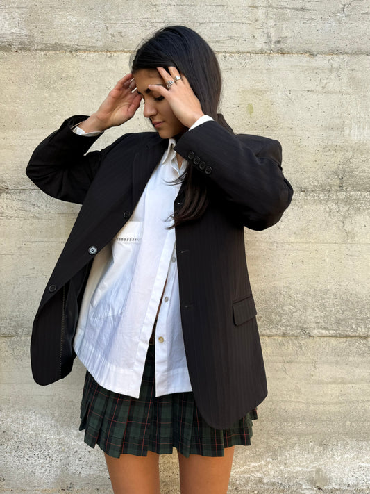 Blazer gessato in misto lana e viscosa