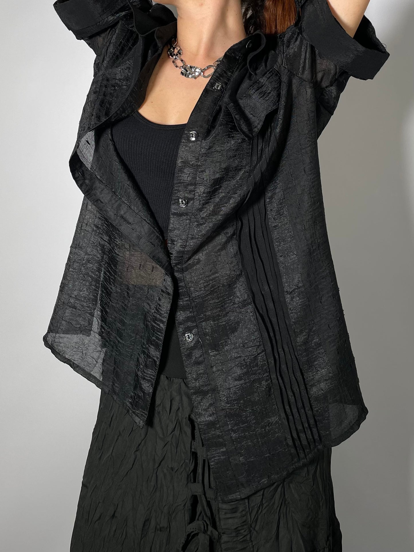 Maxi camicia sheer nera 100% viscosa - taglia unica