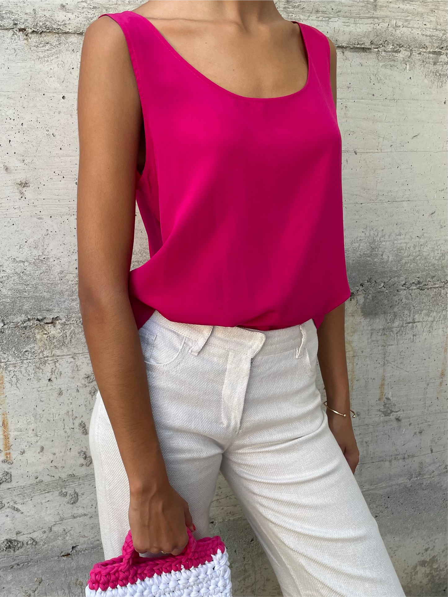 Top sartoriale in pura seta fucsia - taglia M