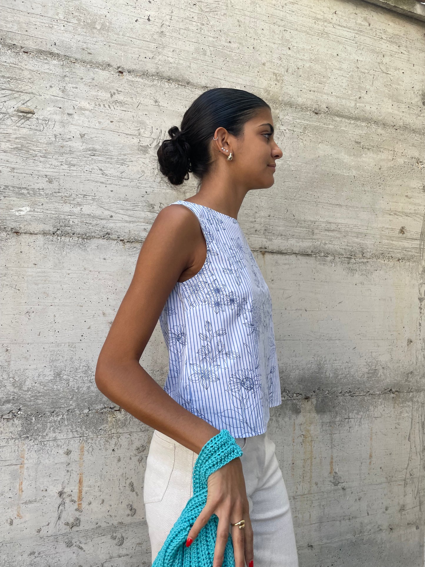 Top cropped in cotone vichy e pattern - taglia S/M