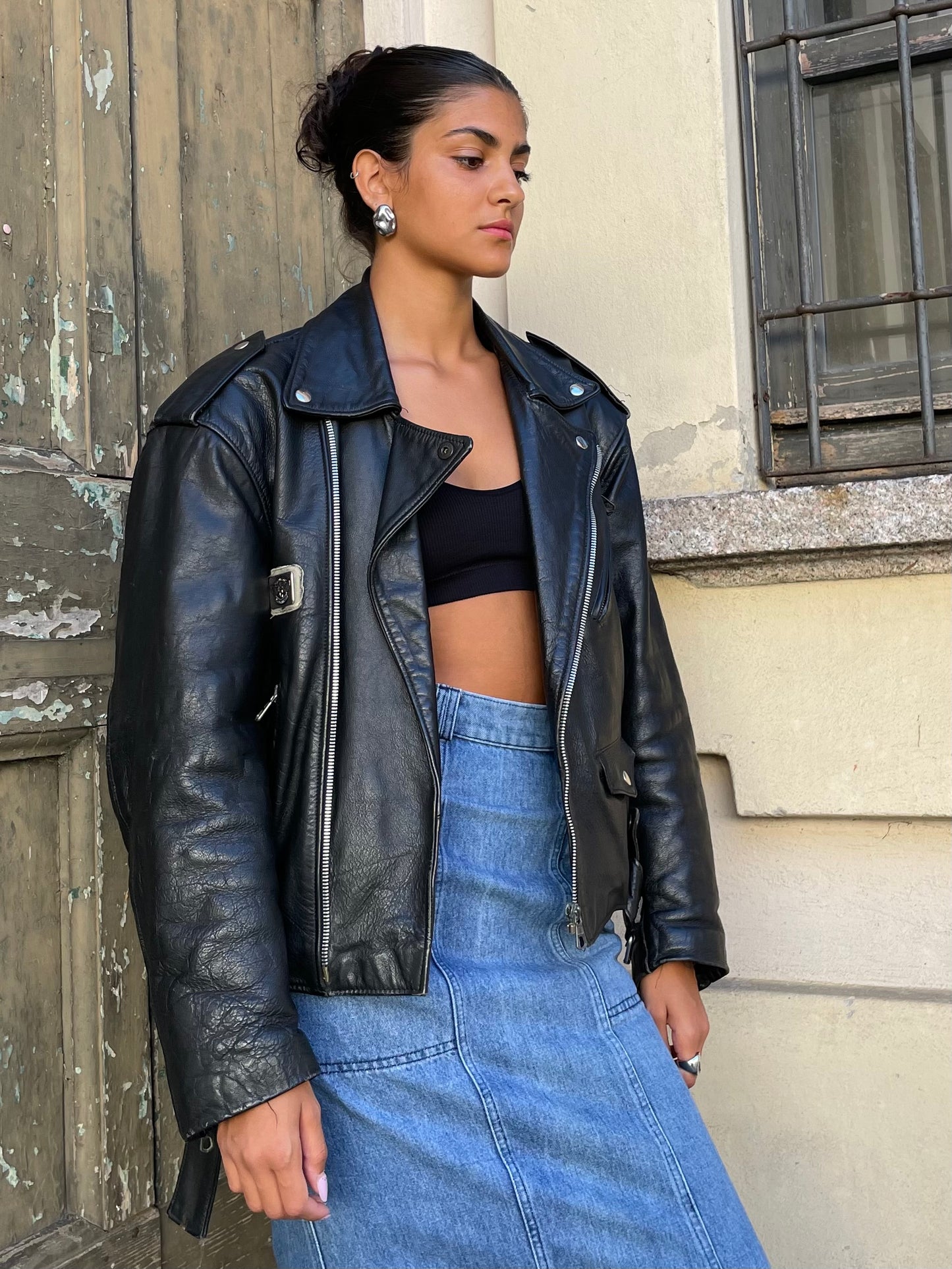 Chiodo Carlton in vera pelle nero, taglia M uomo