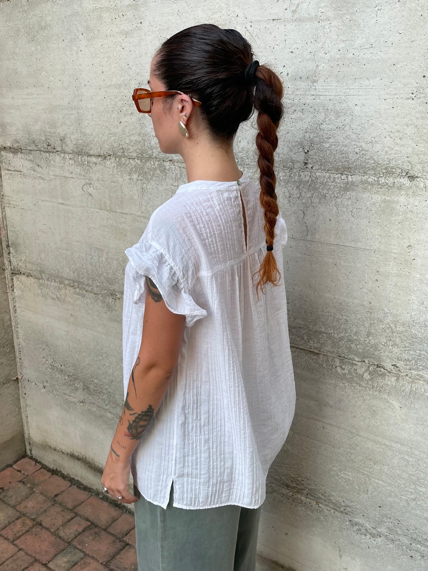 Blusa ampia in viscosa crespata bianca - taglia 46it