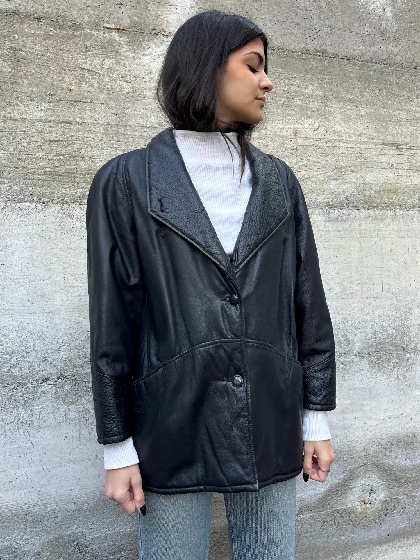 Giacca donna 80s in vera pelle nappata con dettagli lavorati