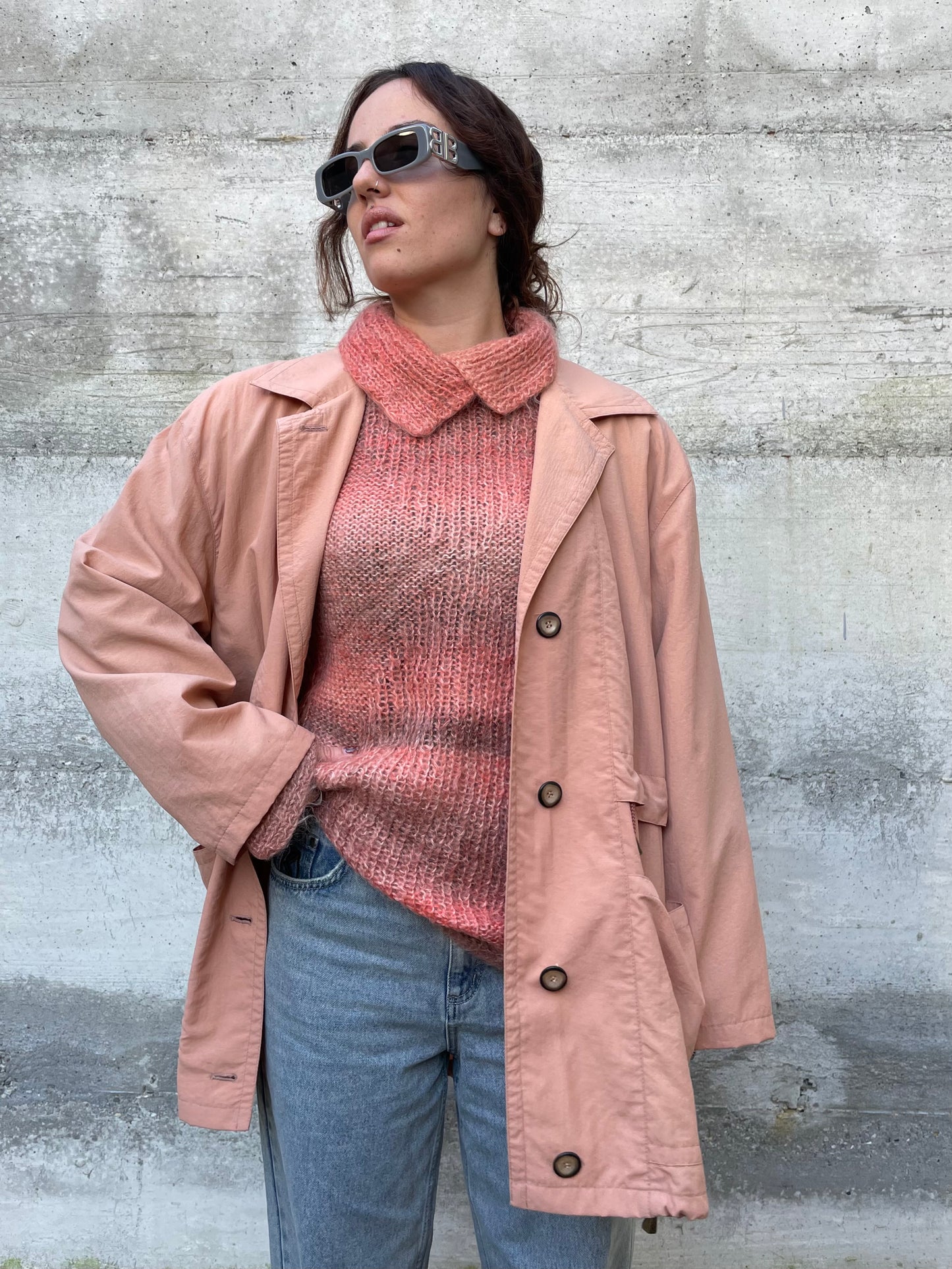 Giacca a vento foderata con coulisse rosa salmone