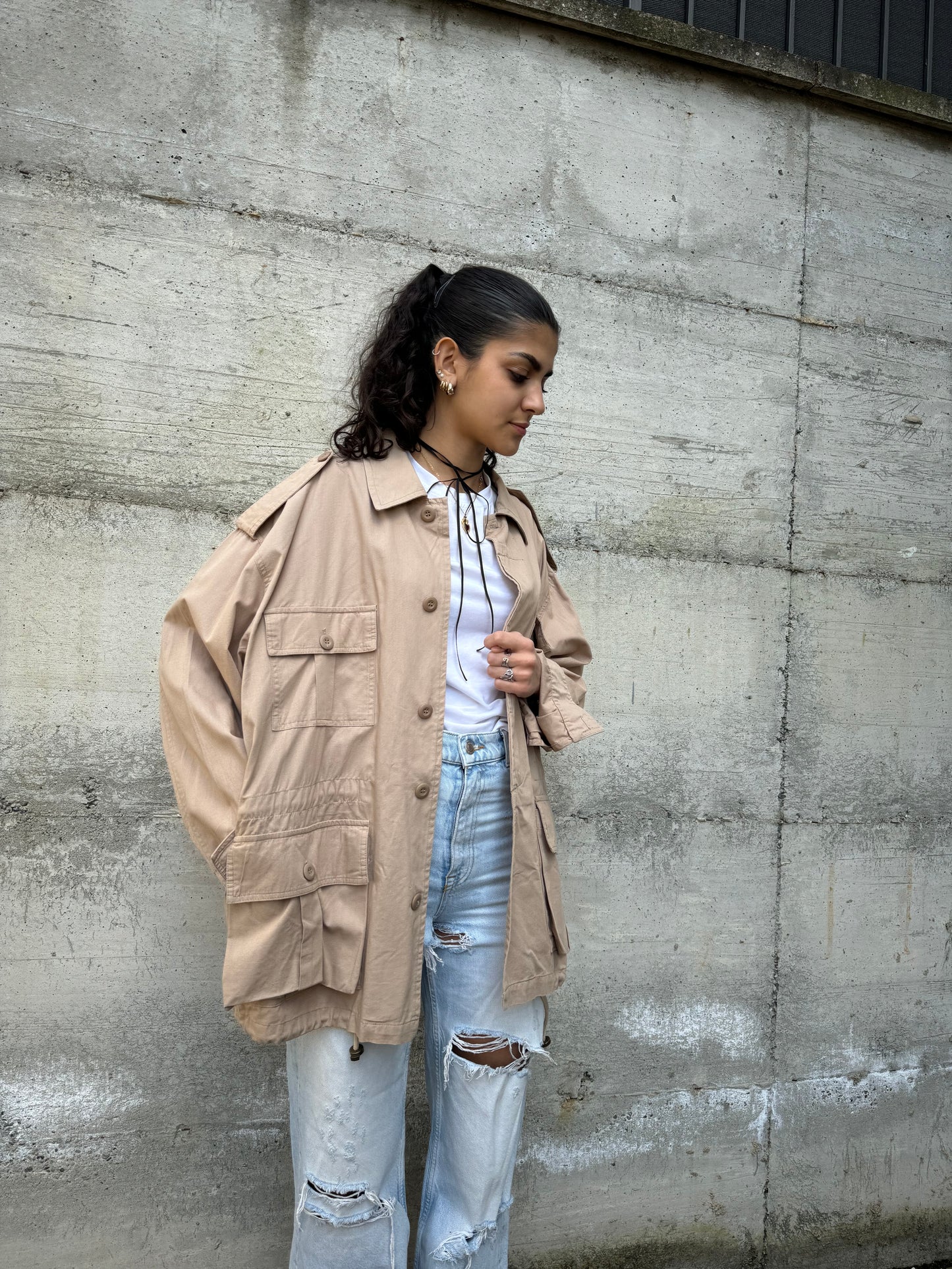 Overshirt cargo beige in cotone