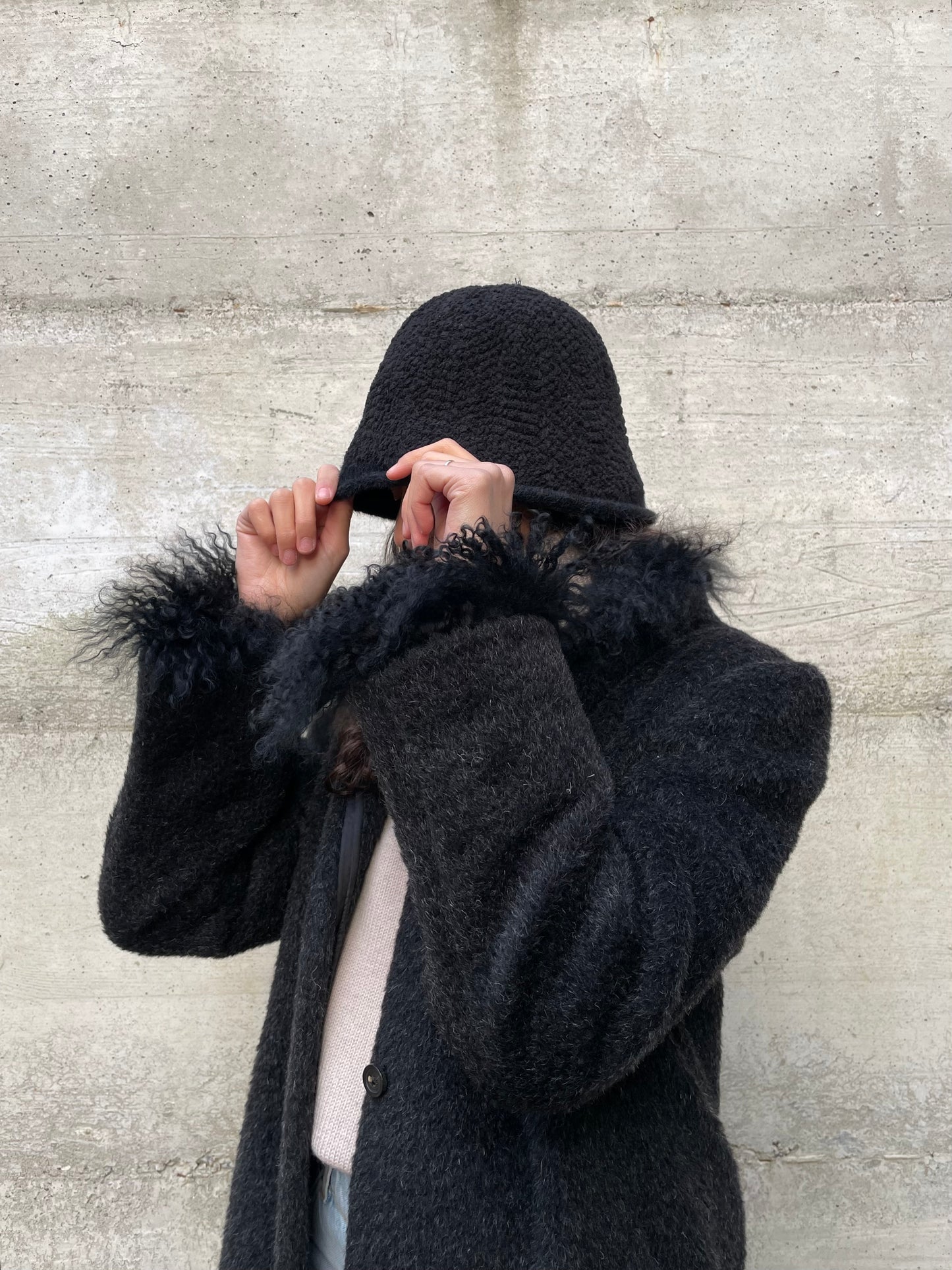 Cappotto Marella in misto alpaca e lana vergine, colletto e polsini in pelo di capra