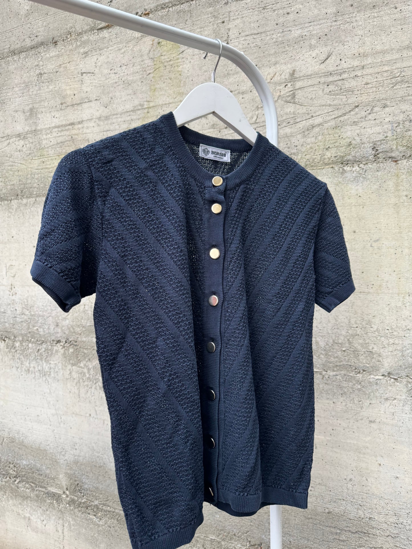 Maglioncino a manica corta girocollo Burghi blu notte, 100% cotone