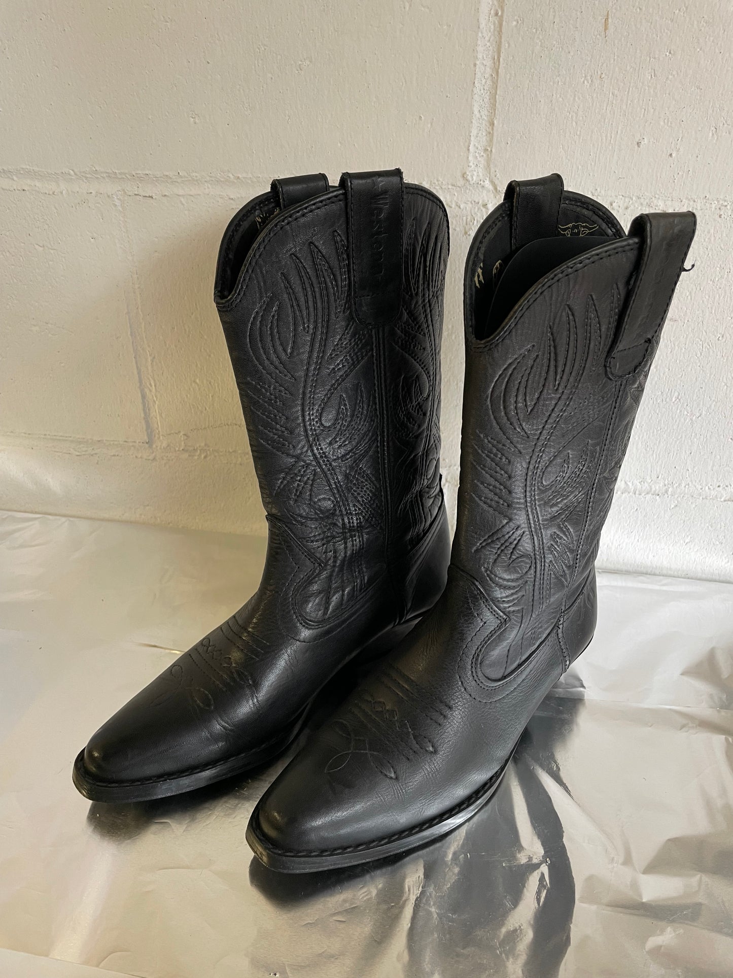 EU 37 - Original Arizona Western Boots, neri, vera pelle, pari a nuovo!
