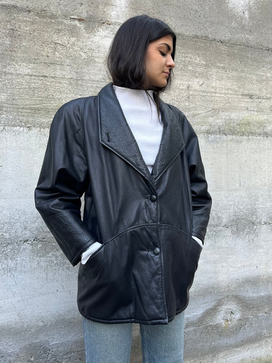 Giacca donna 80s in vera pelle nappata con dettagli lavorati