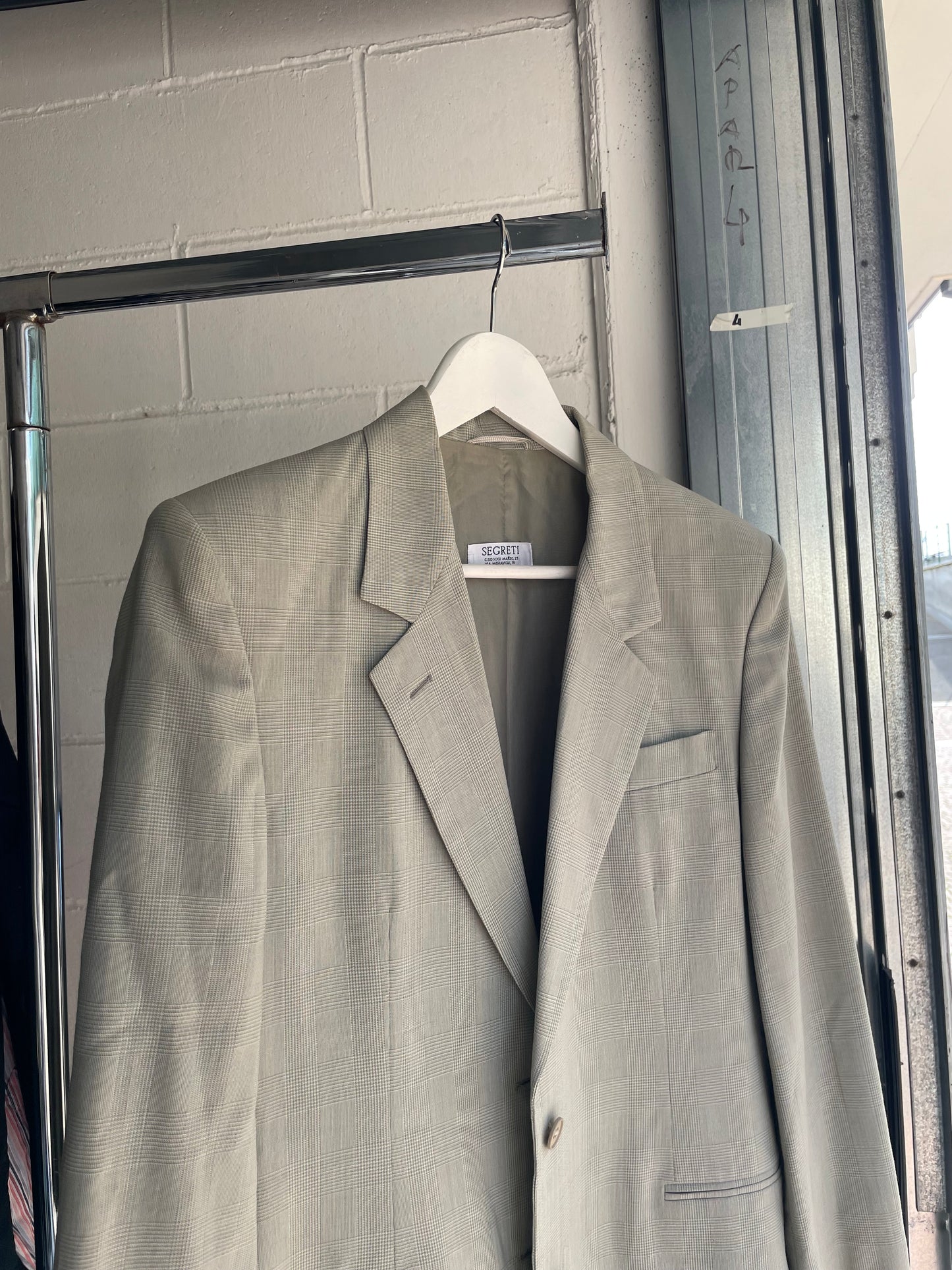 Blazer sartoriale misto viscosa/lana vergine/mohair madras color verde muschio