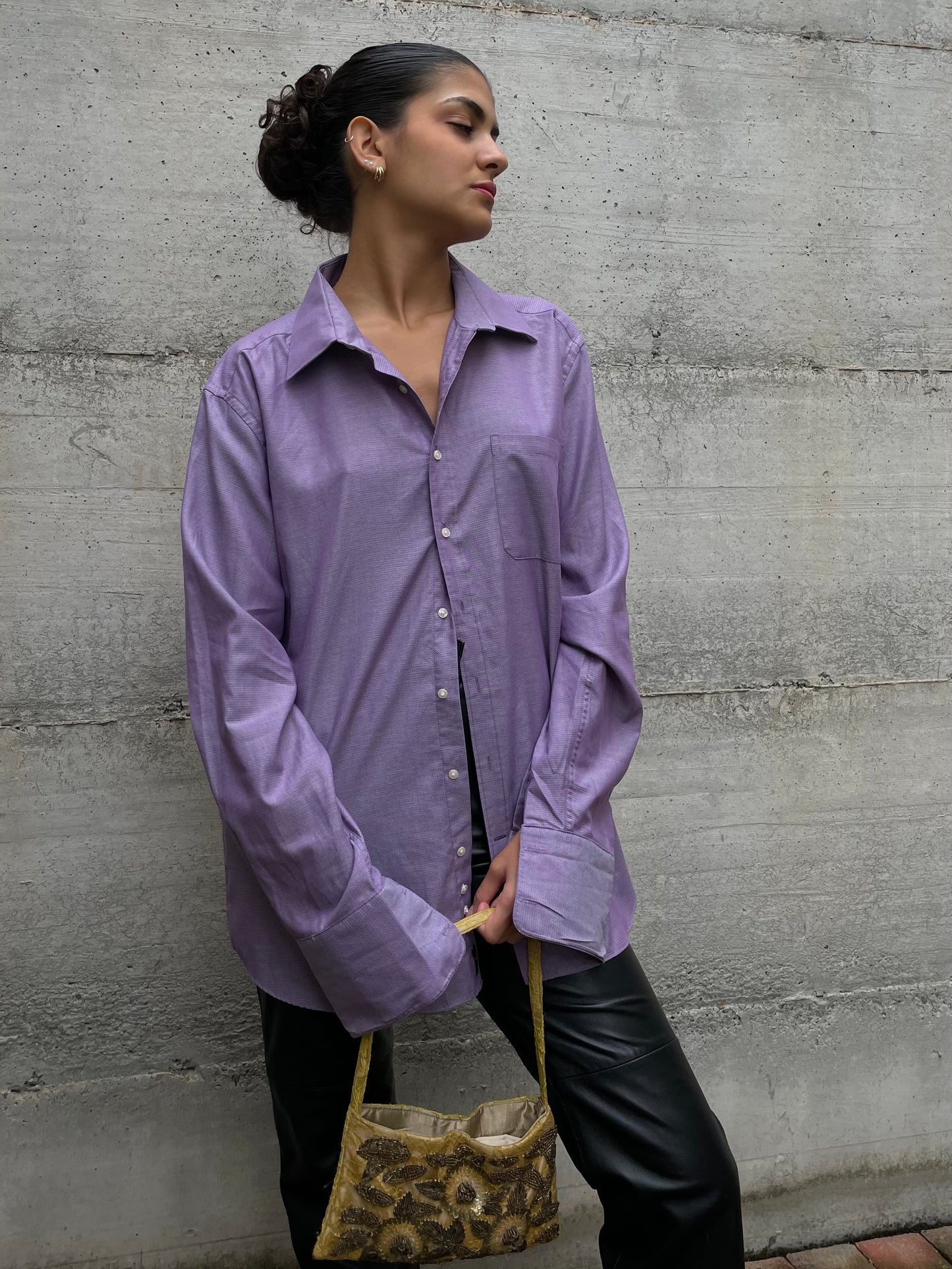 Camicia oversize lilla 100% cotone