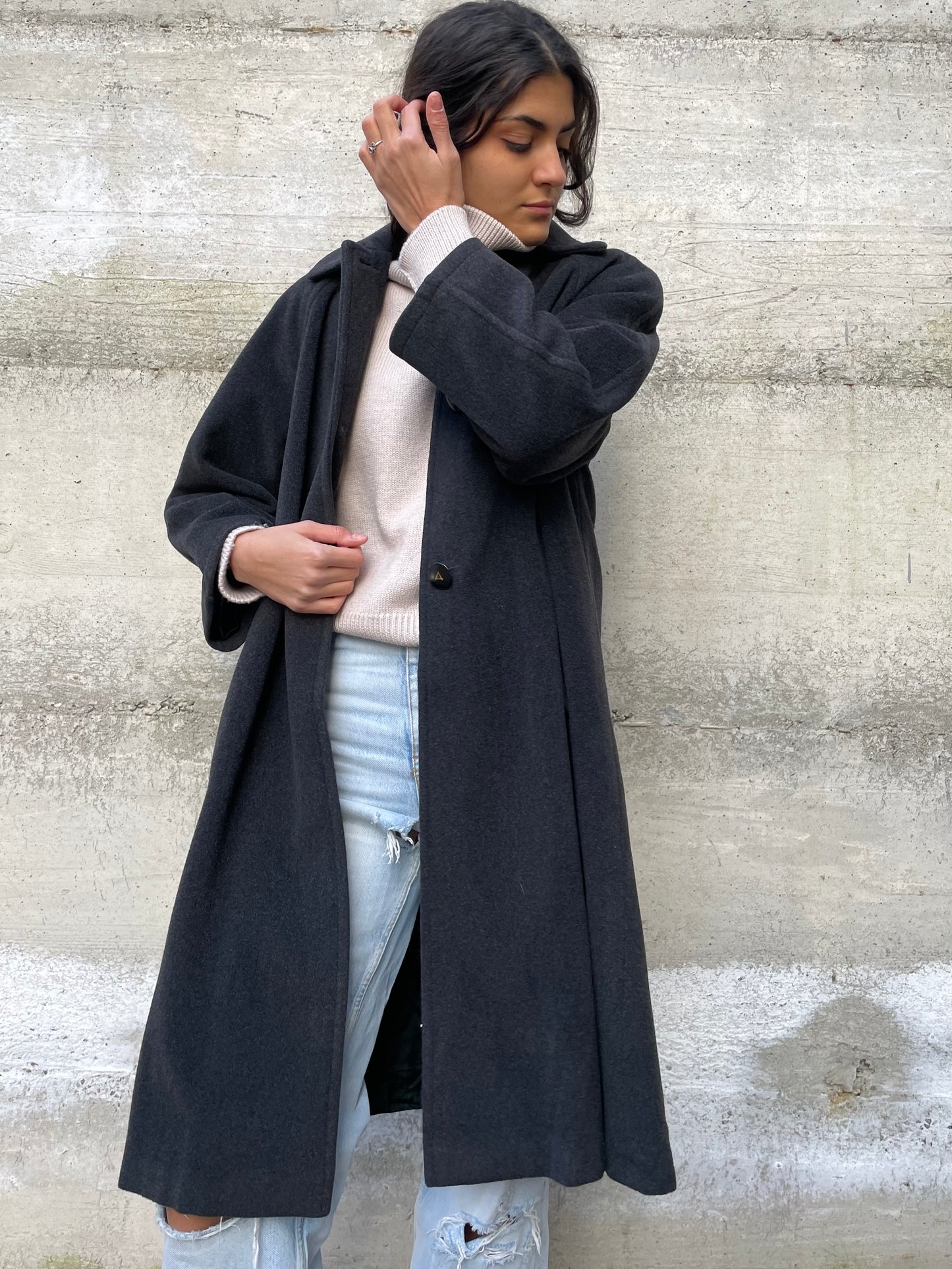 Cappotto sartoriale monopetto grigio scuro 100% lana vergine, in rara taglia 42it