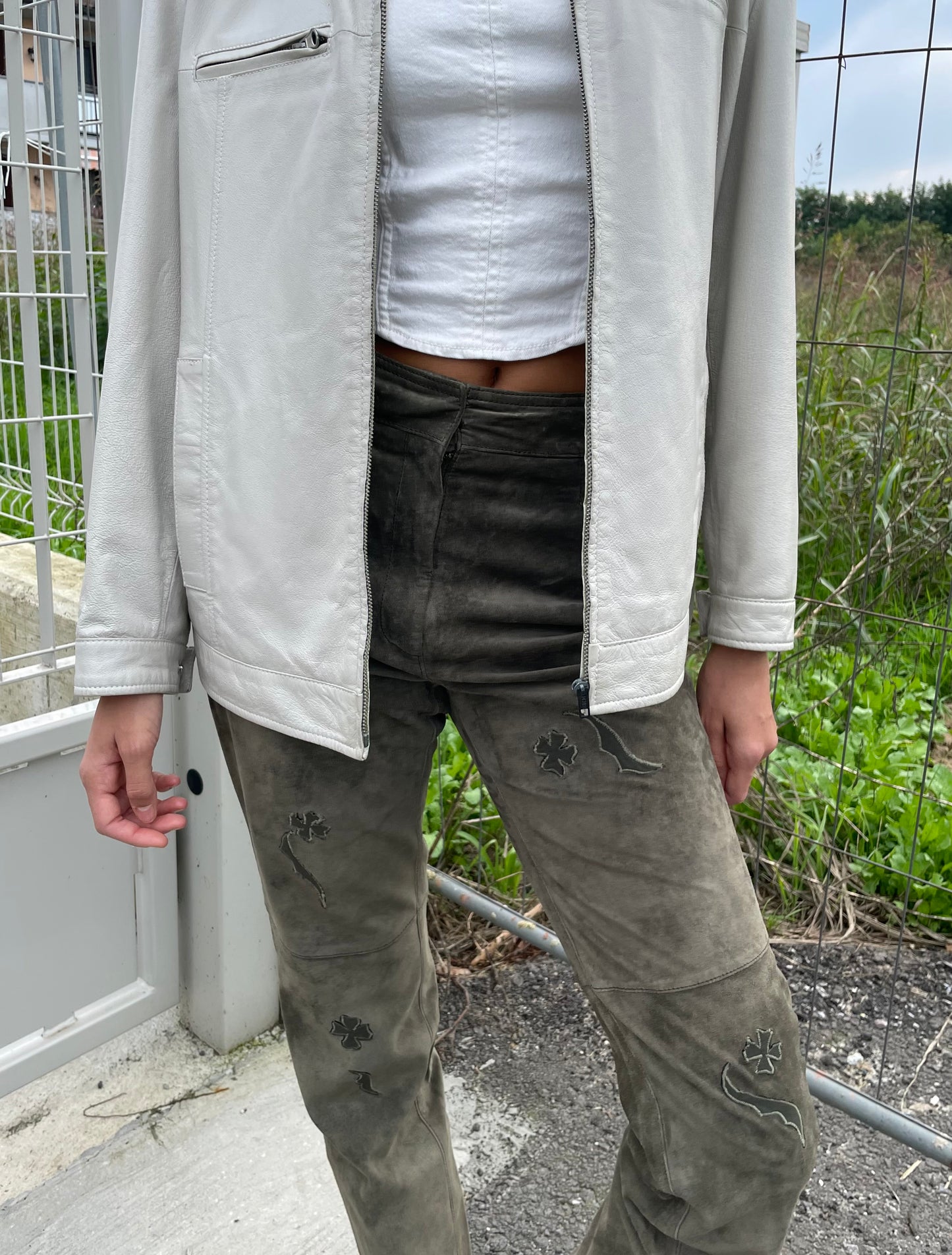 Pantalone skinny a vita alta suede, verde oliva - taglia XS/S