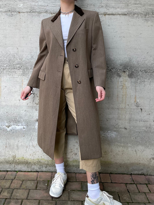 Soprabito cachi gessato mezza stagione 100% lana - 44it donna