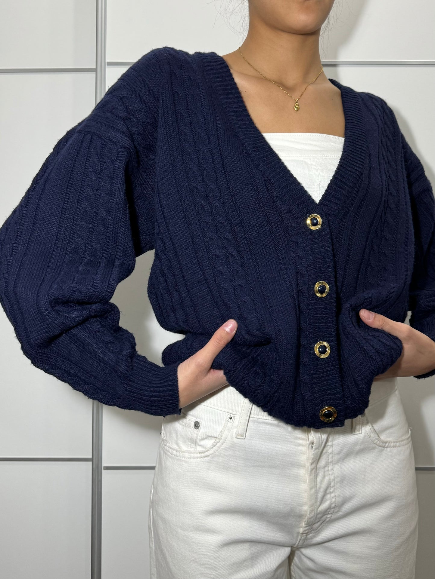 Cardigan trecce sartoriale blu notte