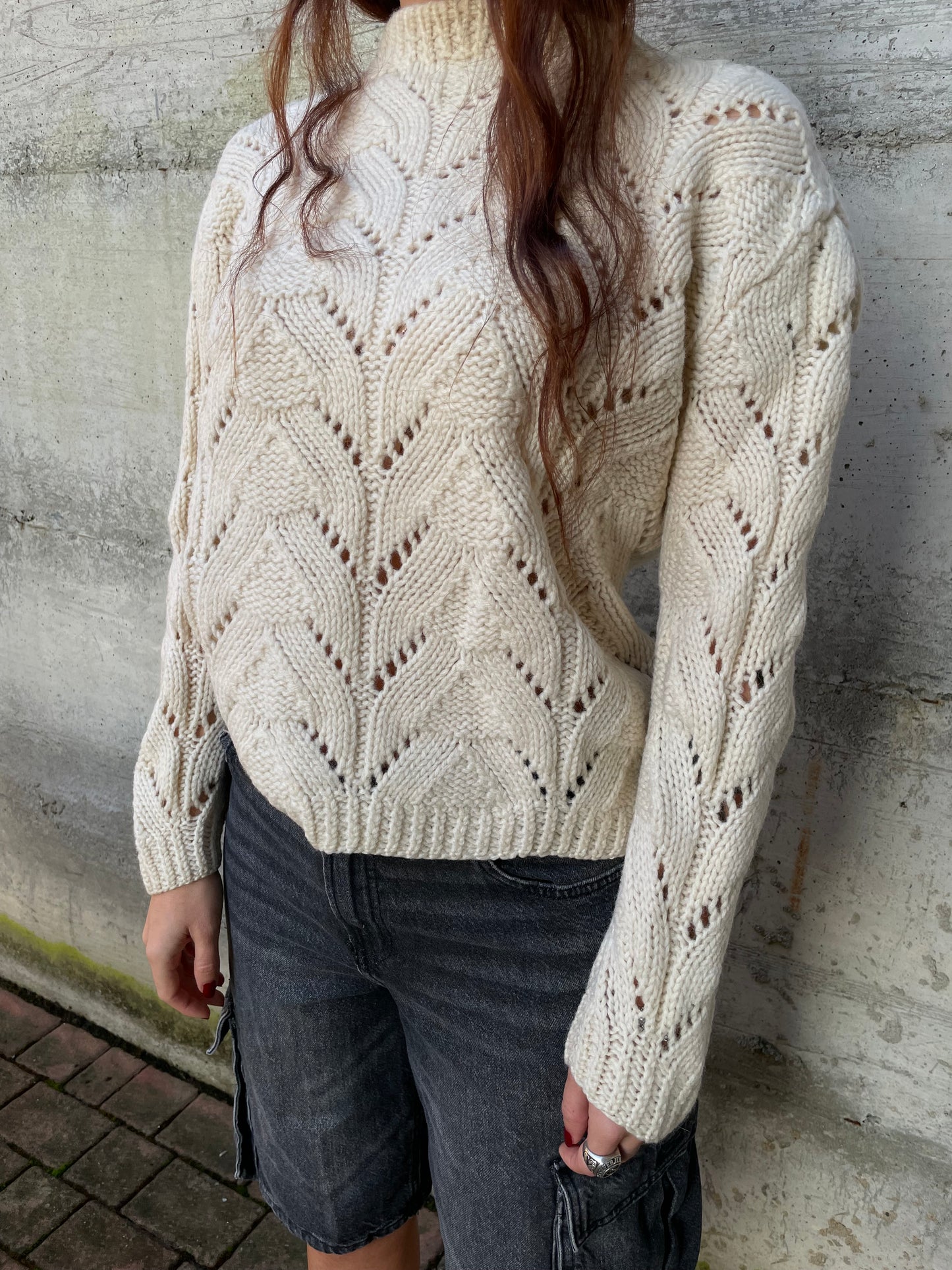 Maglione girocollo sartoriale burro 100% lana - taglia M