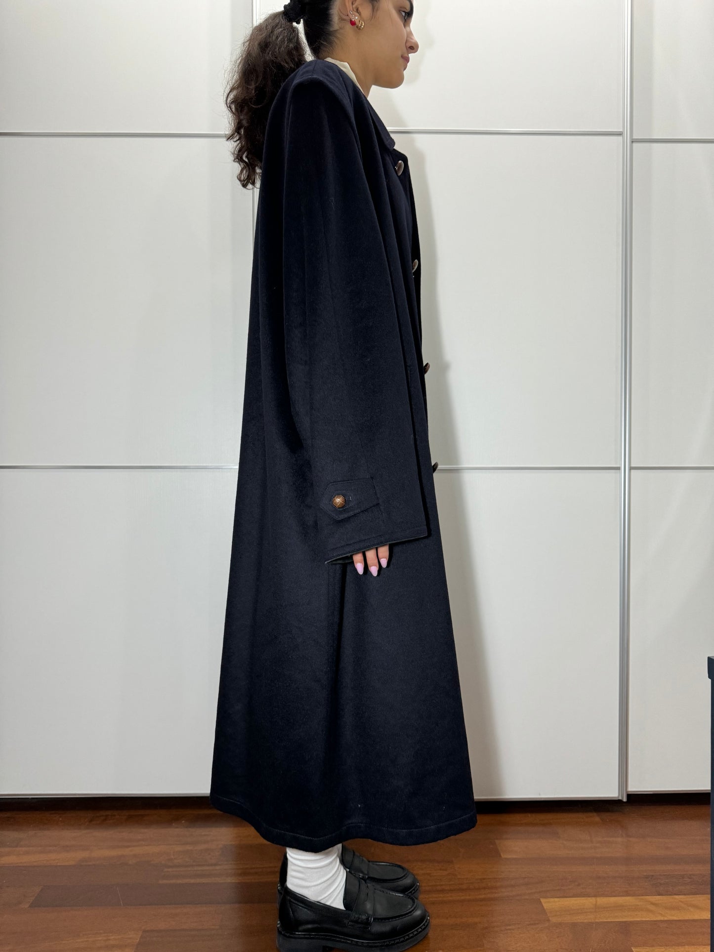 Classico cappotto Loden blu notte in misto lana vergine e alpaca