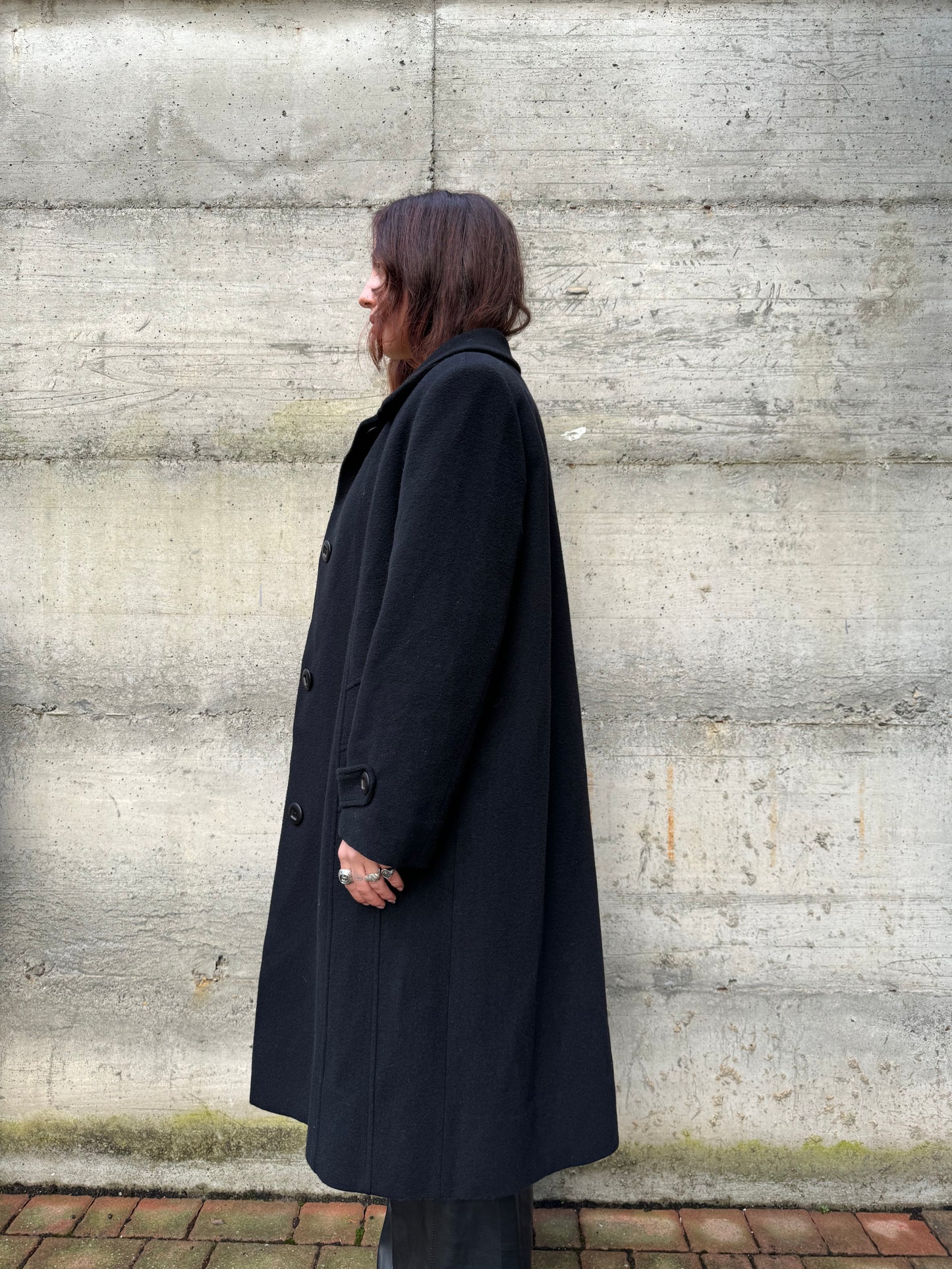 Cappotto sartoriale donna monopetto nero, in misto lana e cashmere