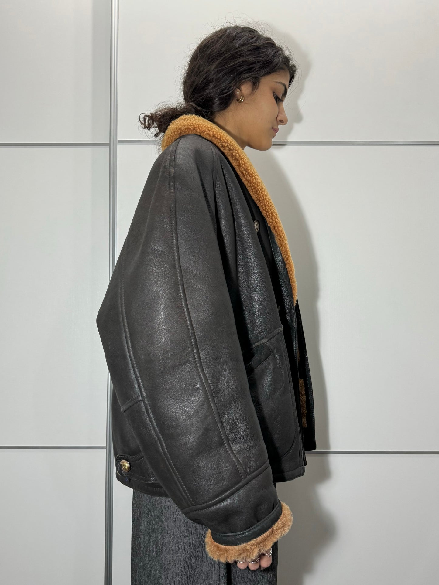 Bomber in montone Shearling testa di moro, taglia 48it uomo