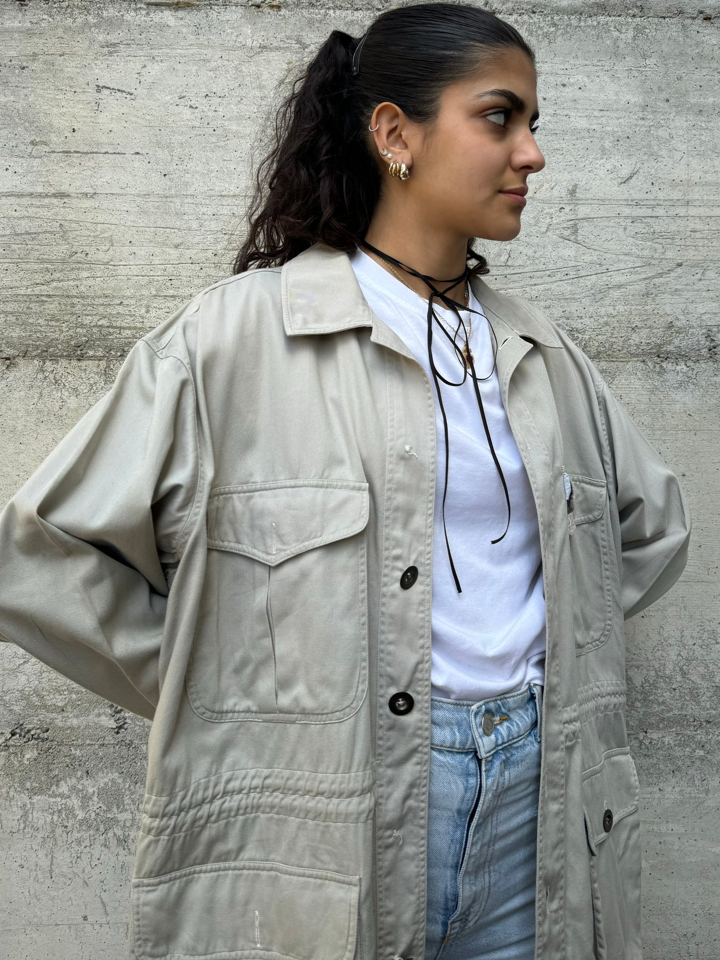 Overshirt cargo in cotone color ghiaccio