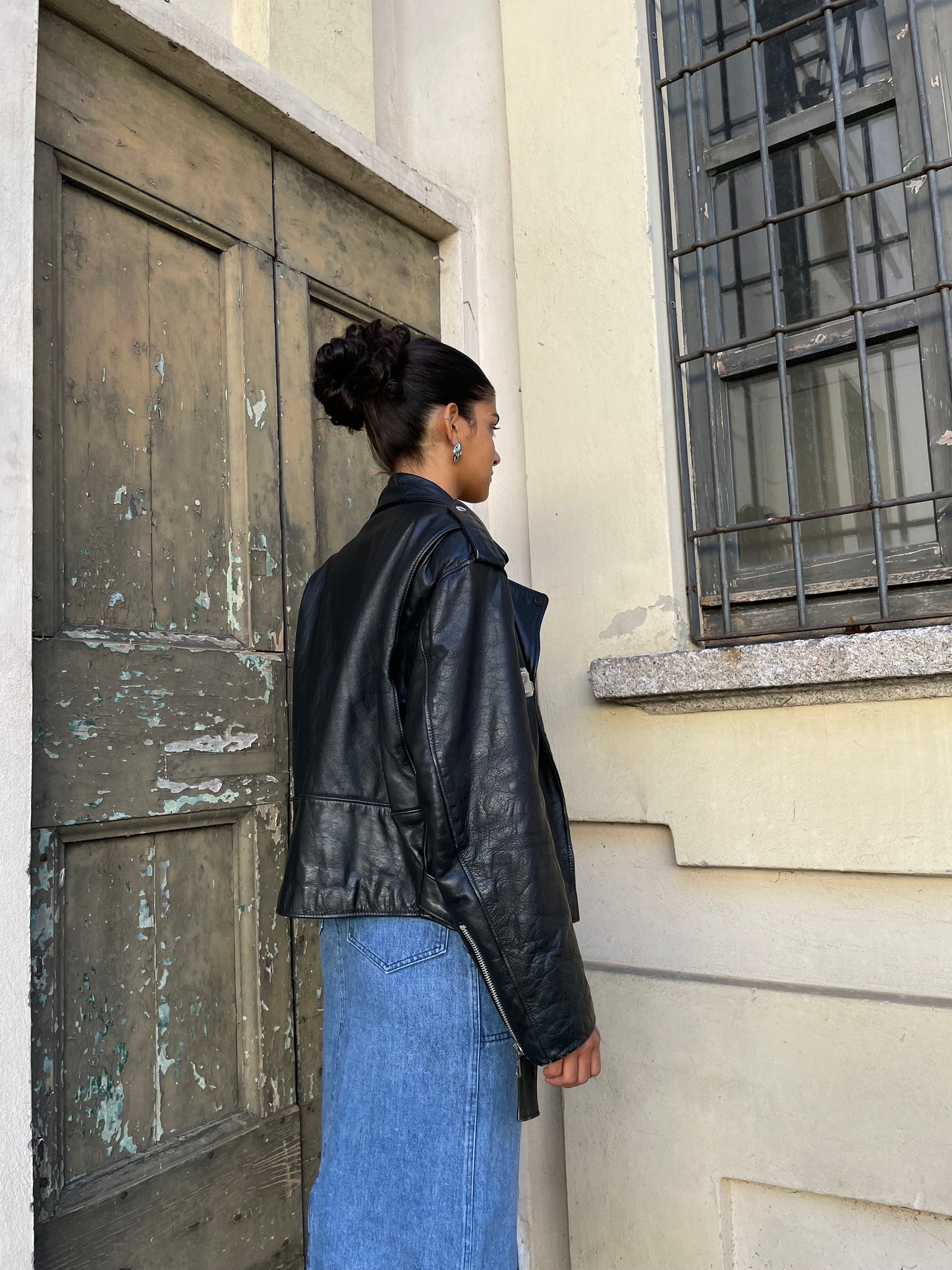 Chiodo Carlton in vera pelle nero, taglia M uomo