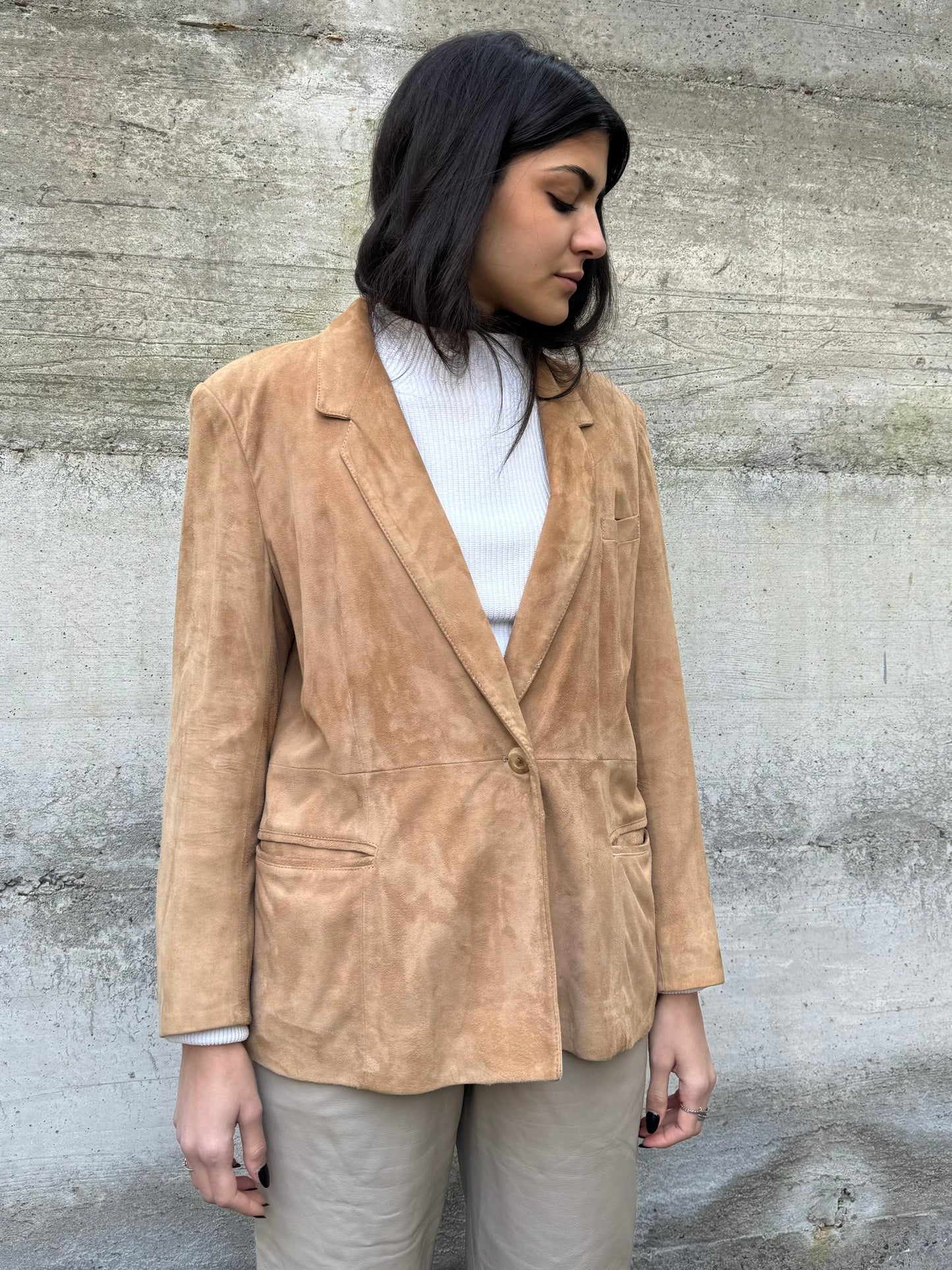 Blazer donna monopetto in renna color biscotto