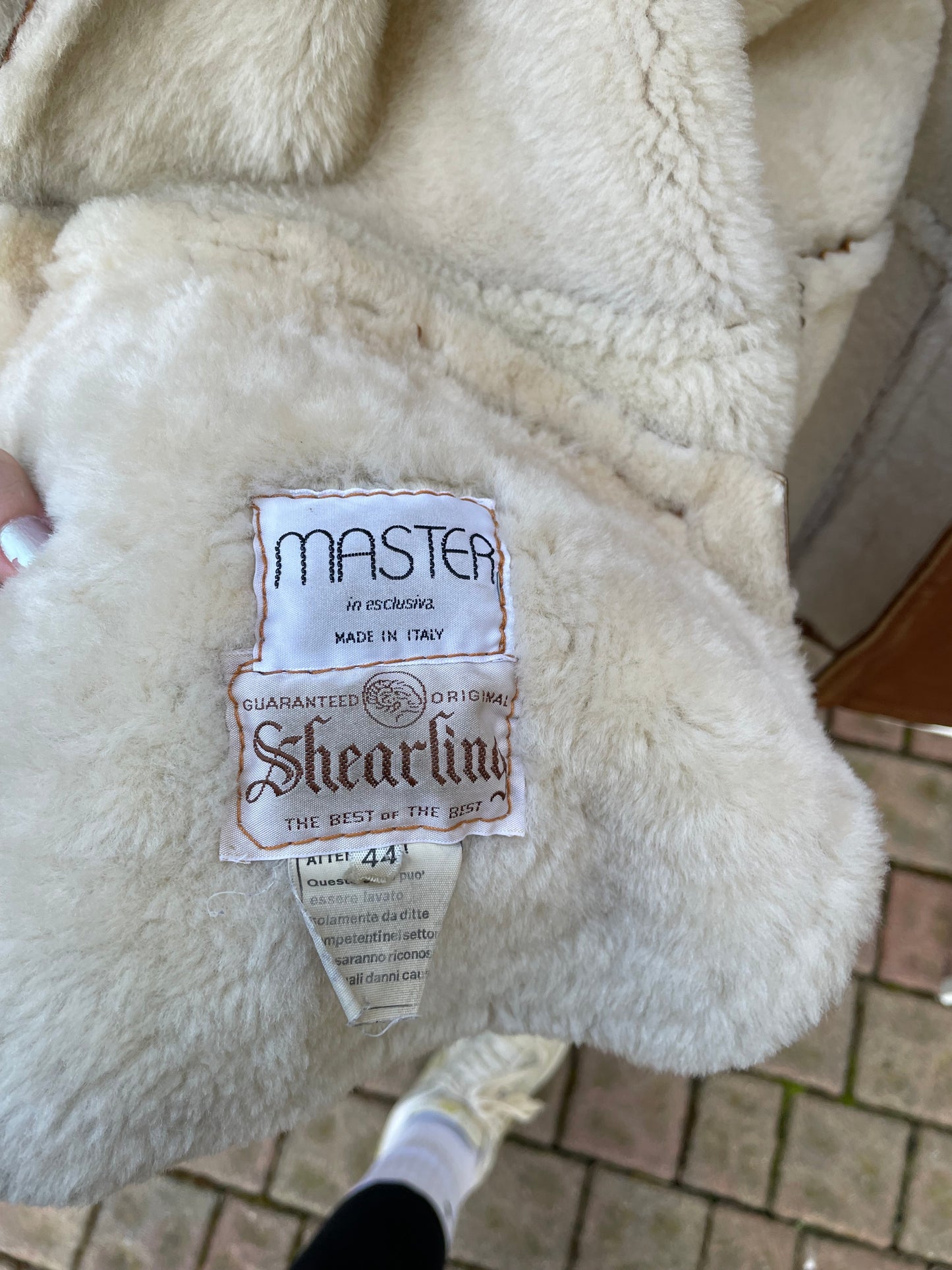 Montone Shearling originale a pelo bianco con esterno in pelle rame, taglia 48it donna