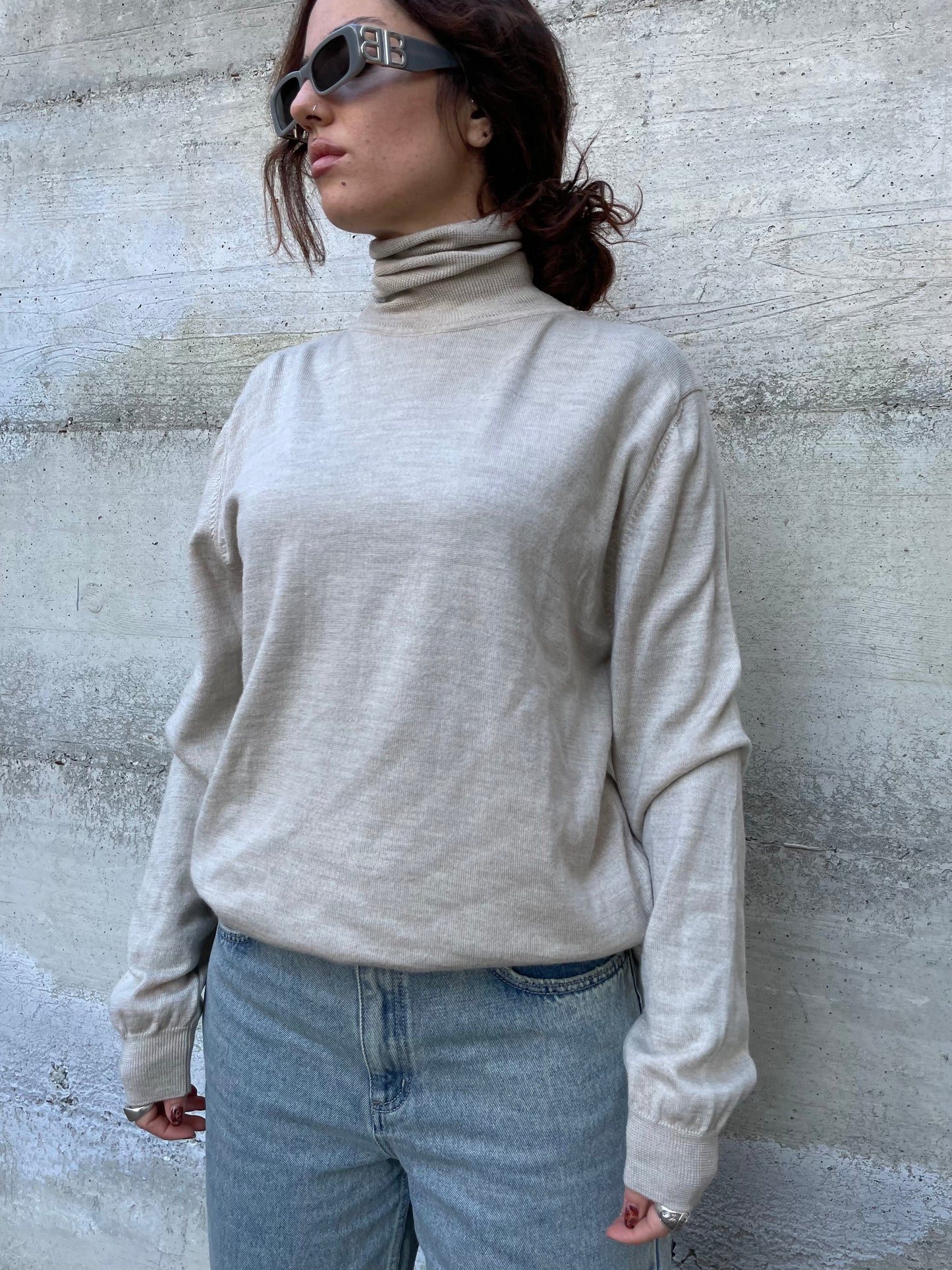 Dolcevita fine lungo sabbia, 100% lana merino