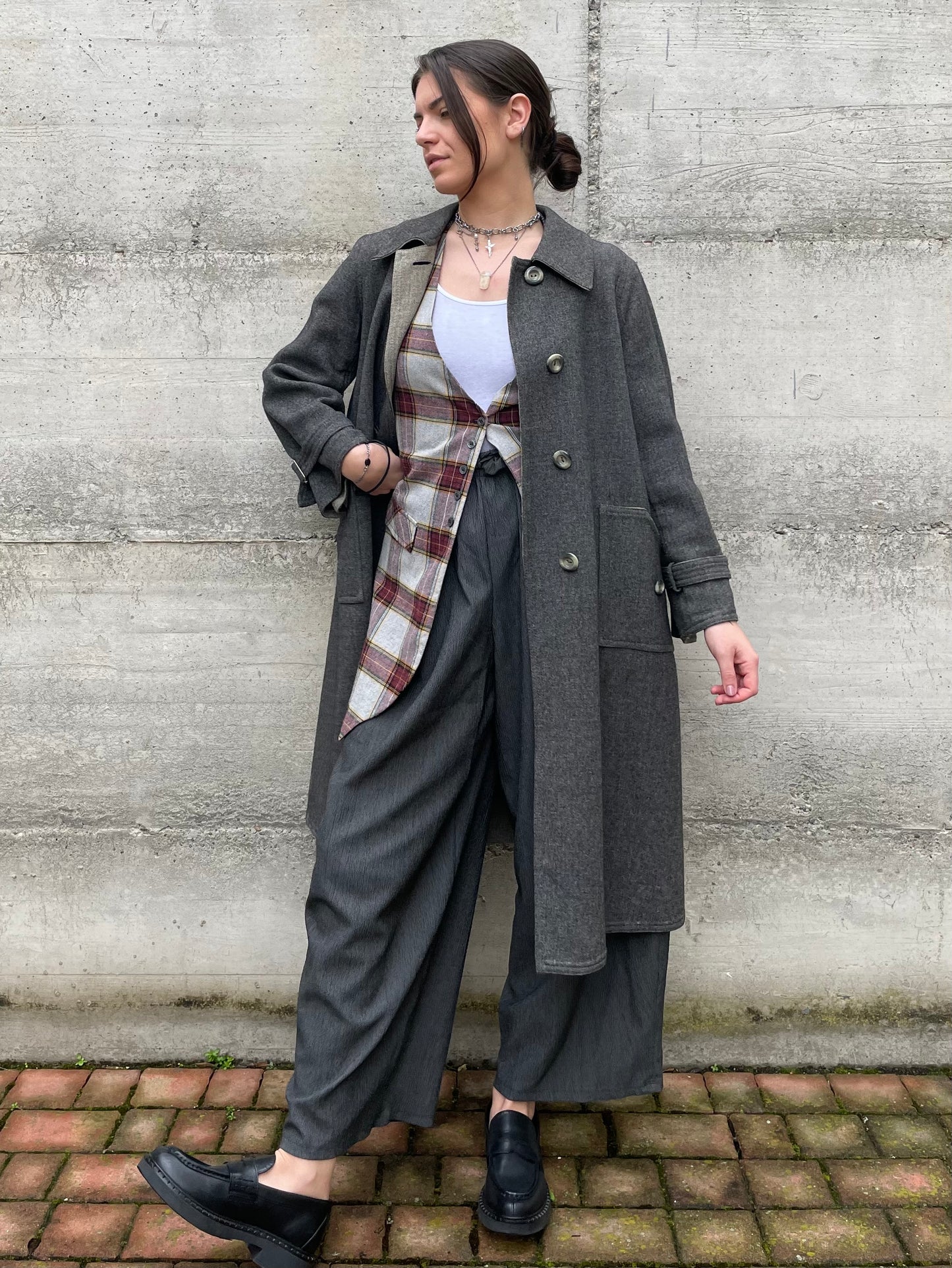 Spolverino mezza stagione lana cotta grigio - M