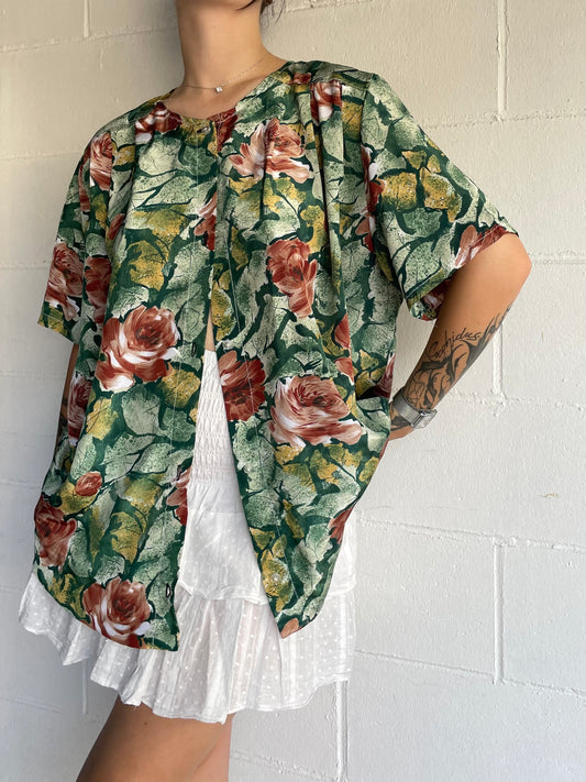 Camicia sartoriale 100% seta fantasia floreale - taglia XL