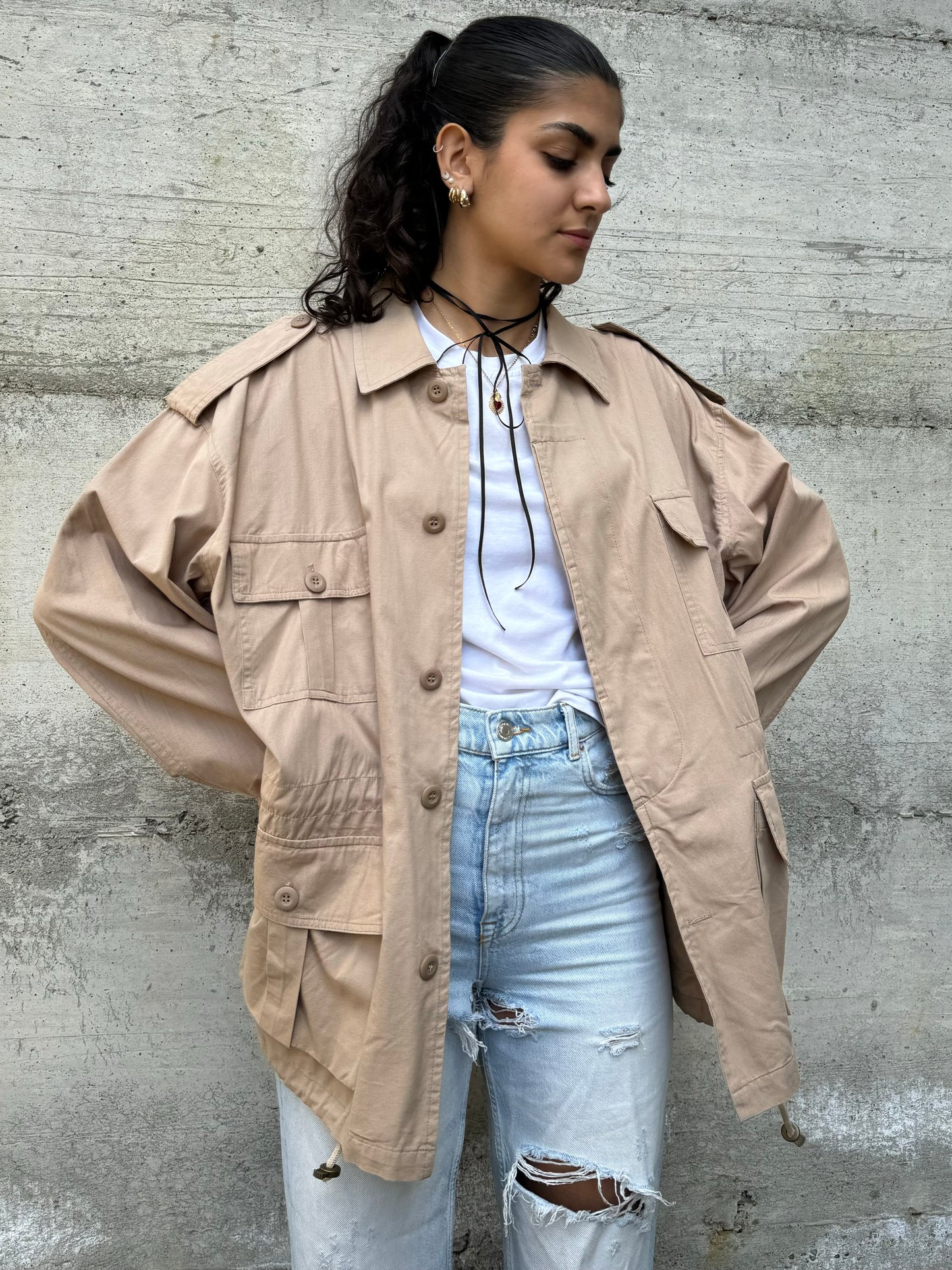Overshirt cargo beige in cotone
