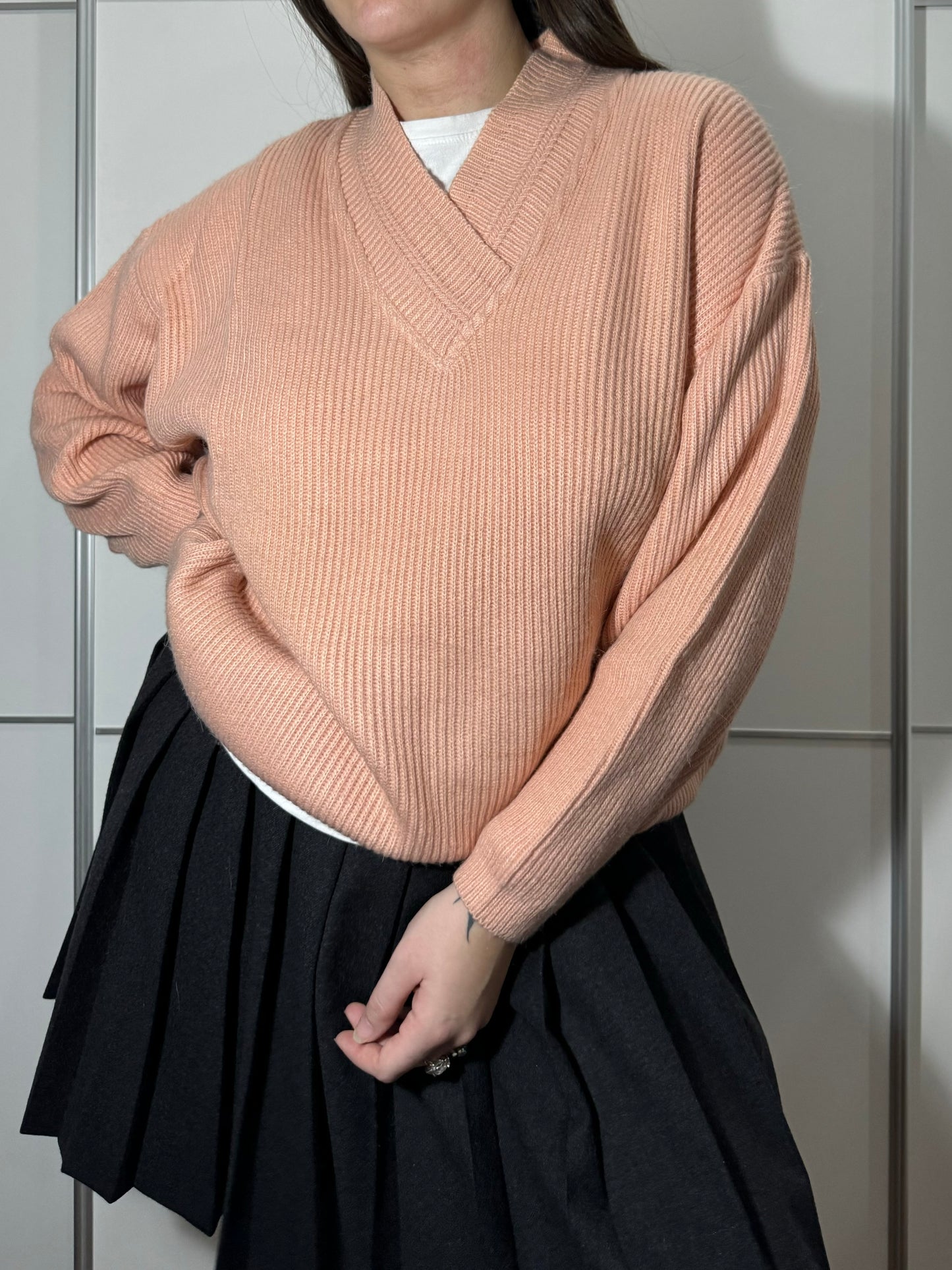 Pullover tricot in misto lana rosa confetto