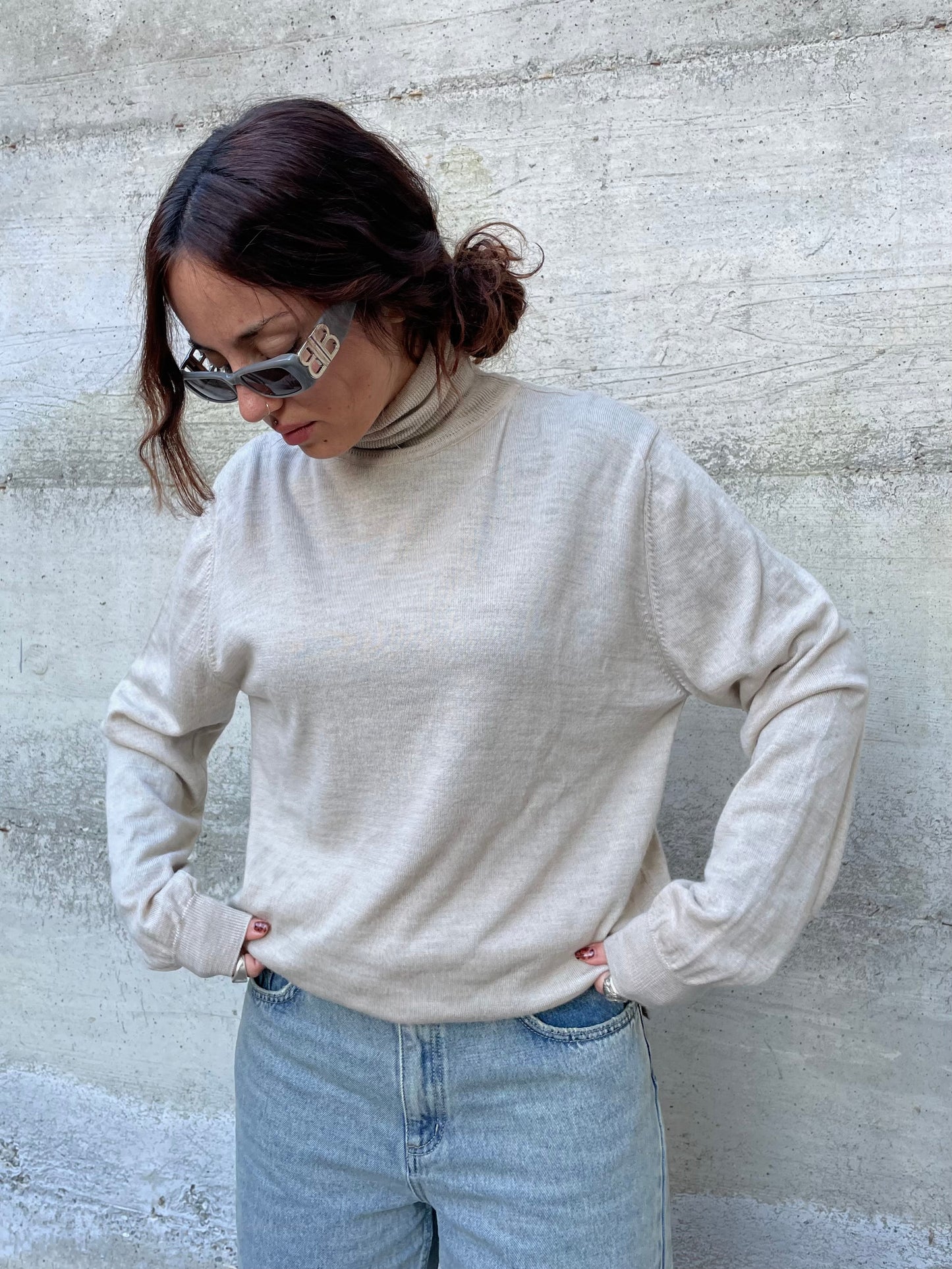 Dolcevita fine lungo sabbia, 100% lana merino