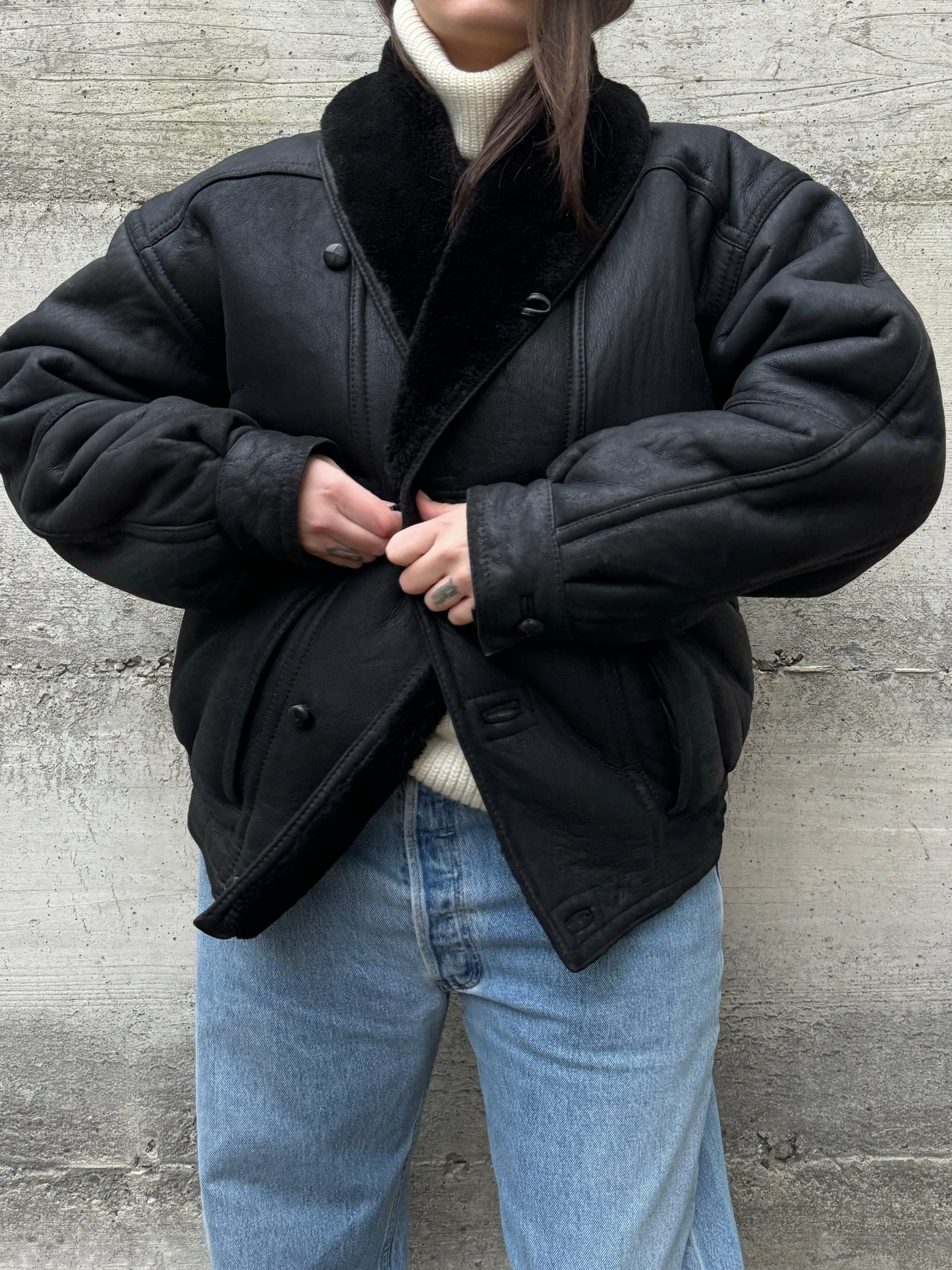 Bomber aviator Shearling nero taglia 48it uomo (S)