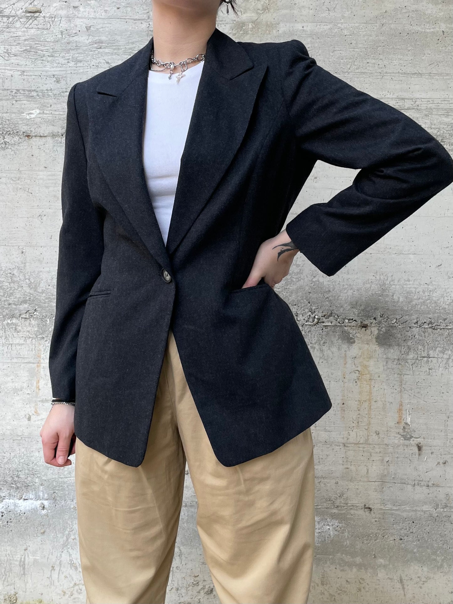 Blazer monopetto lana grigio scuro - 44it donna