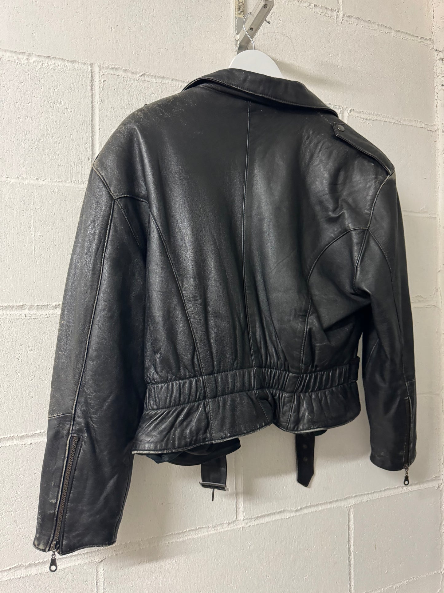 Bomber crop 80s in vera pelle nappata effetto used