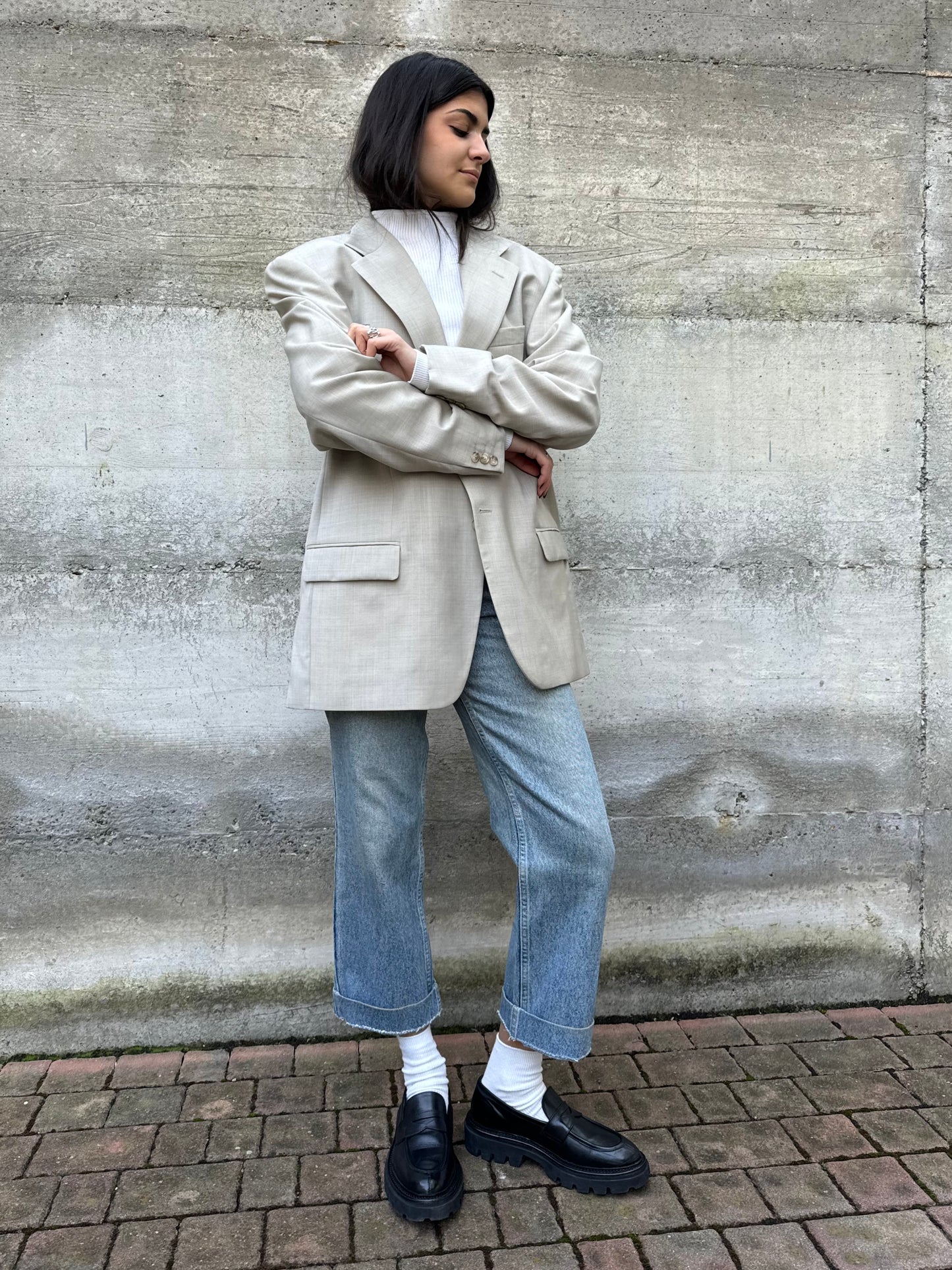 Blazer oversize sabbia in fresco lana