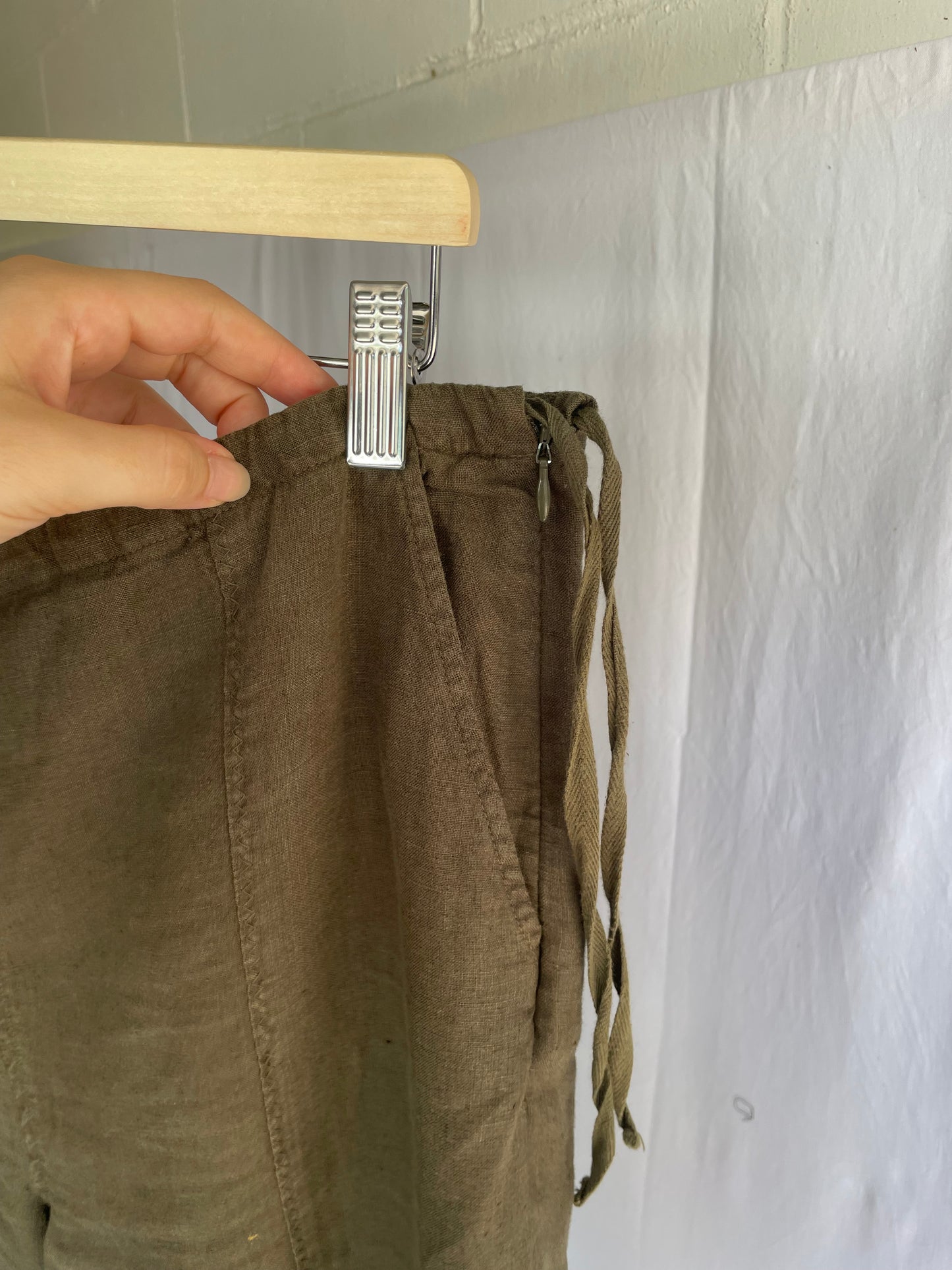 Pantalone capri ampio verde oliva 100% lino, Conte of Florence, taglia 42it