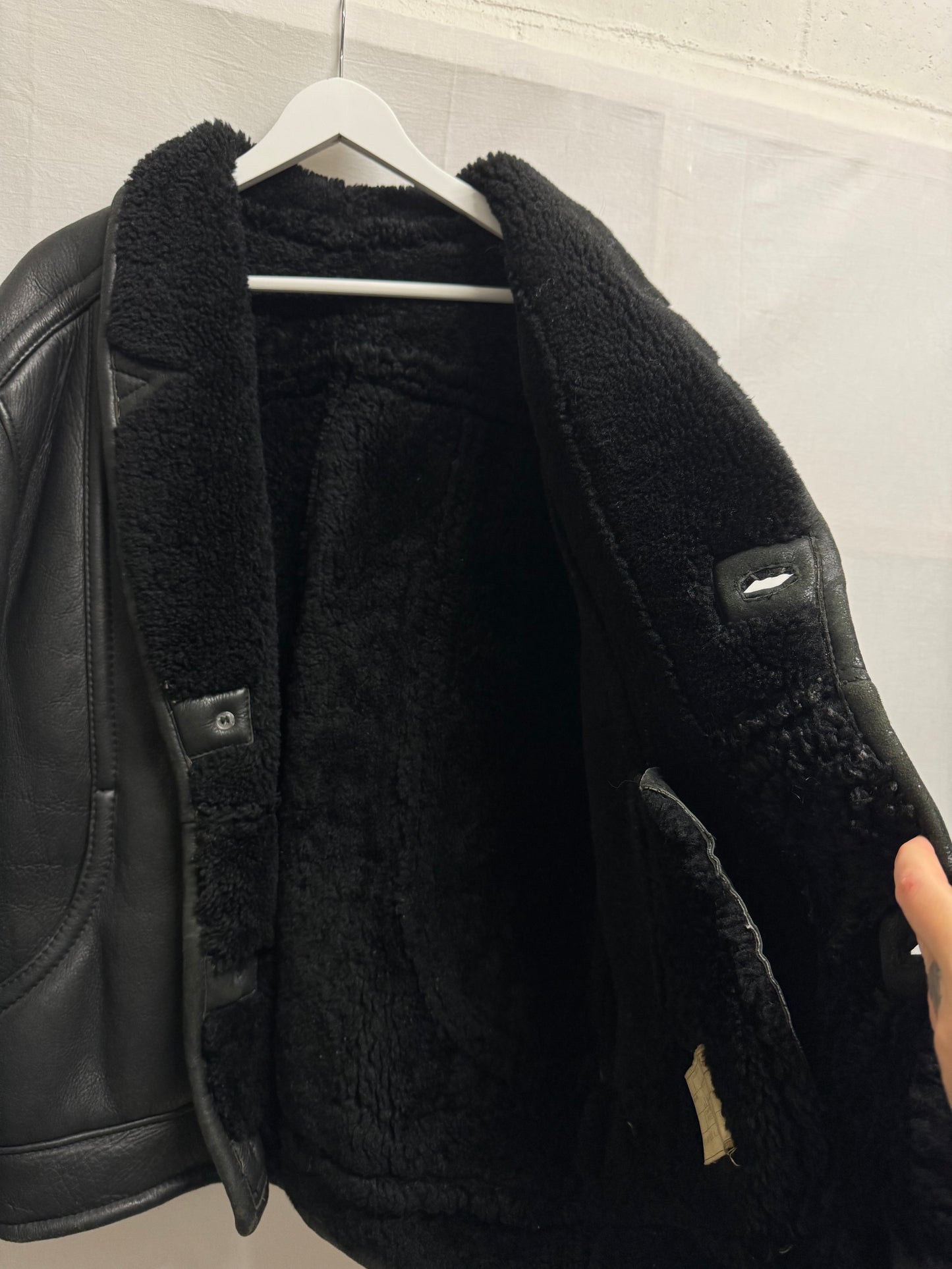 Bomber in montone Shearling nero, taglia 48it uomo