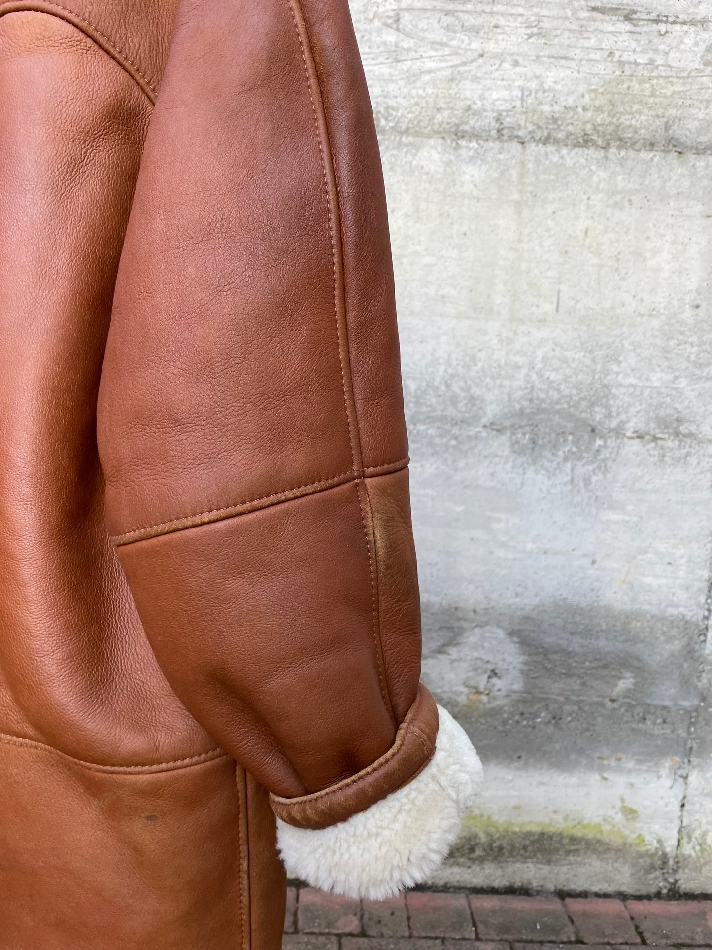 Montone Shearling originale a pelo bianco con esterno in pelle rame, taglia 48it donna