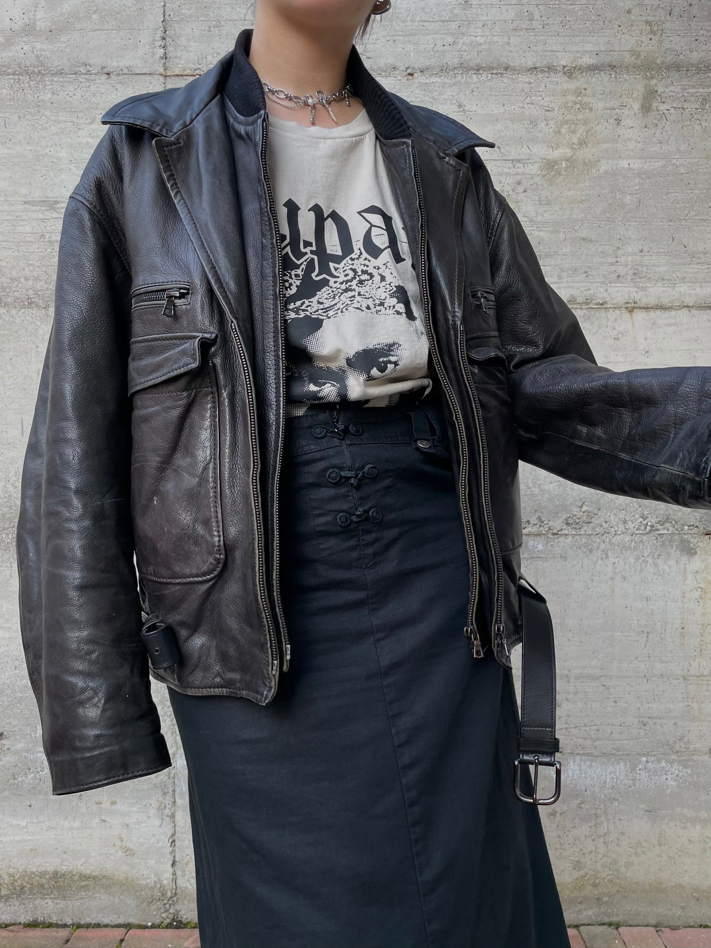 Chiodo vintage distressed in vera pelle - L uomo