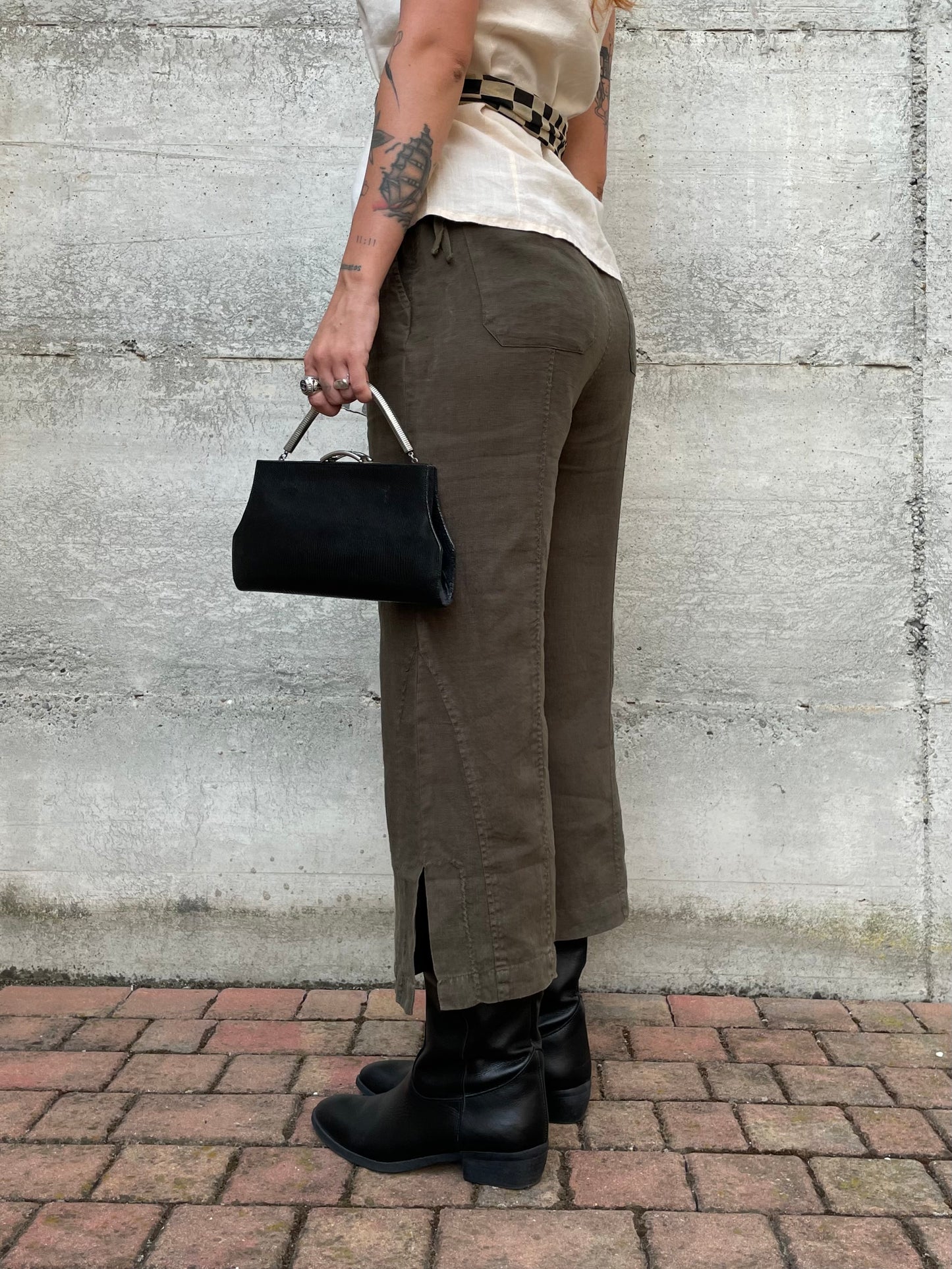 Pantalone capri ampio verde oliva 100% lino, Conte of Florence, taglia 42it