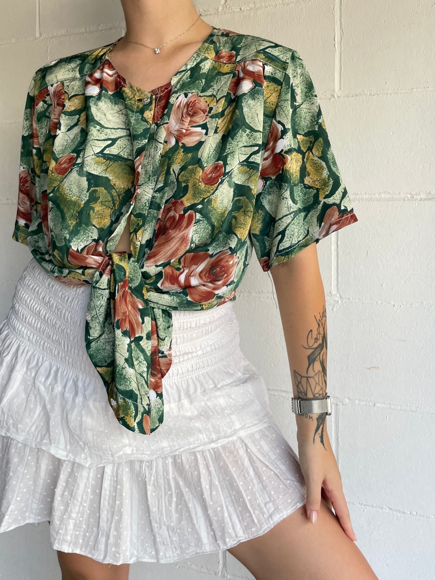 Camicia sartoriale 100% seta fantasia floreale - taglia XL