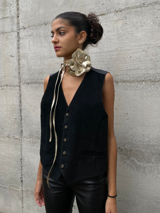 Gilet nero suede vera pelle - taglia L