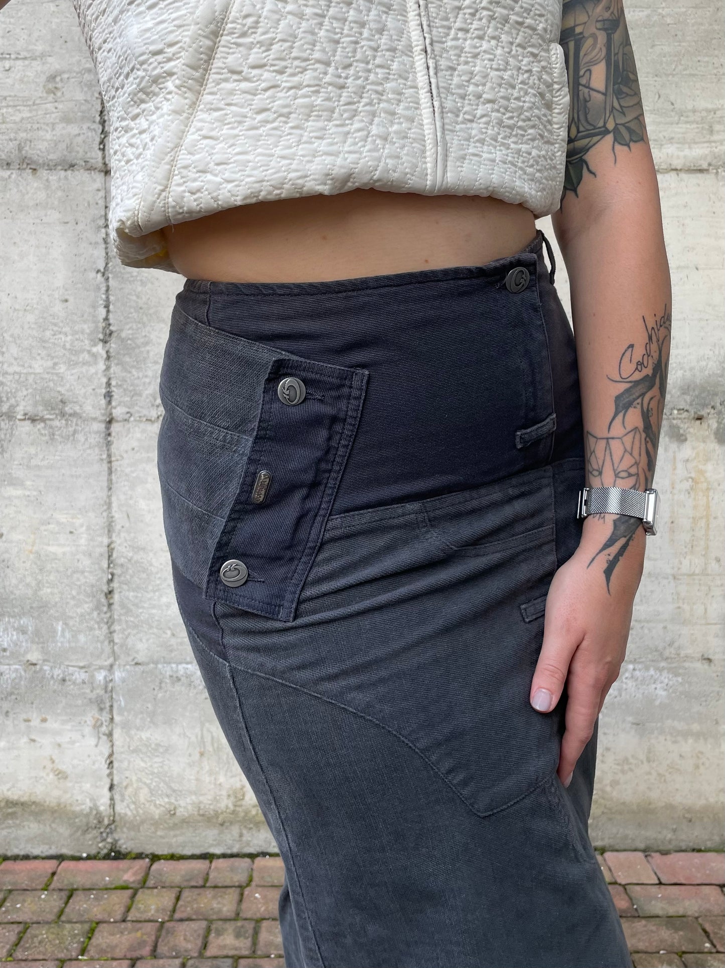 Gonna cargo midi denim 100% cotone - grigio/blu - S