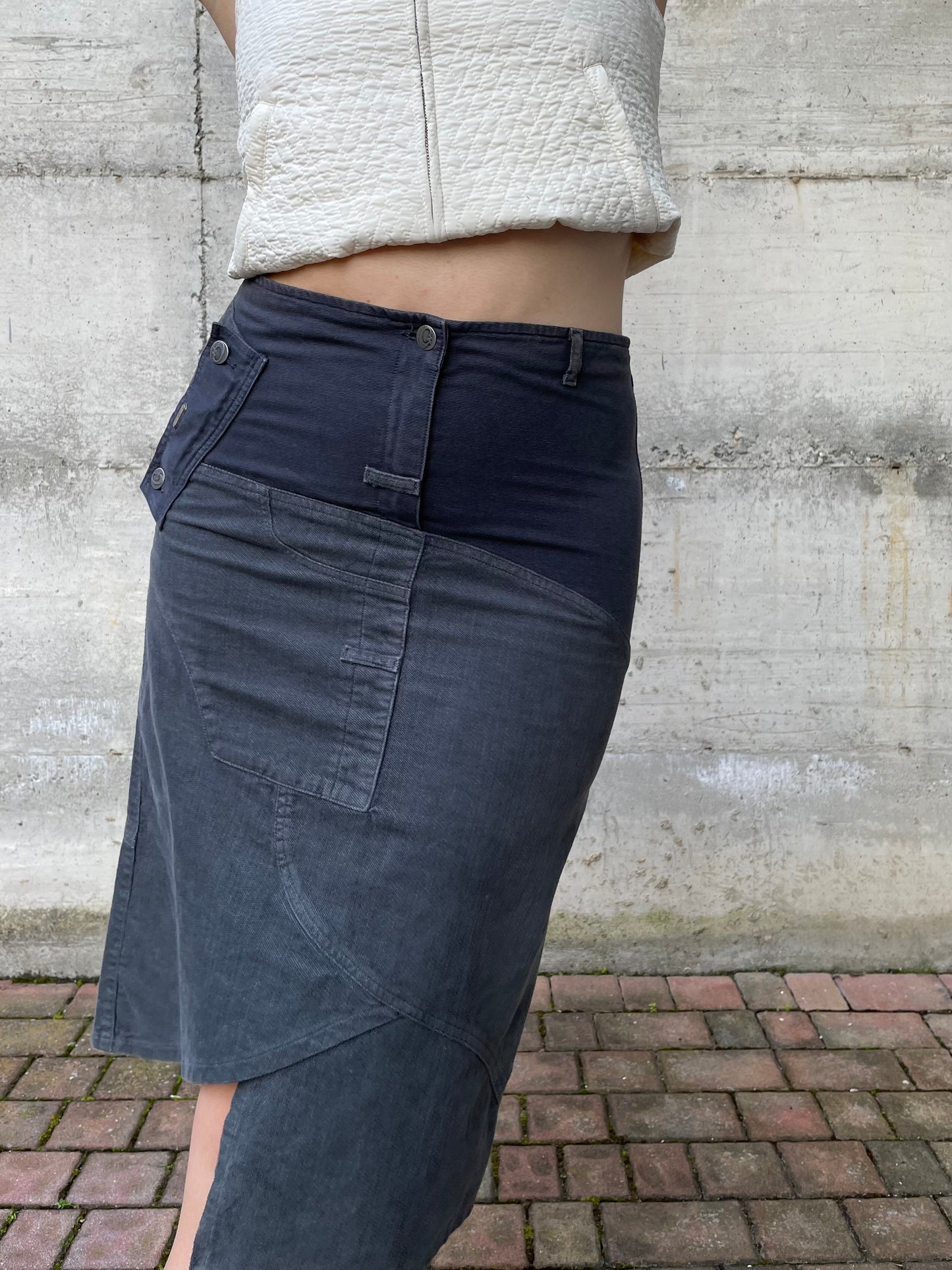 Gonna cargo midi denim 100% cotone - grigio/blu - S