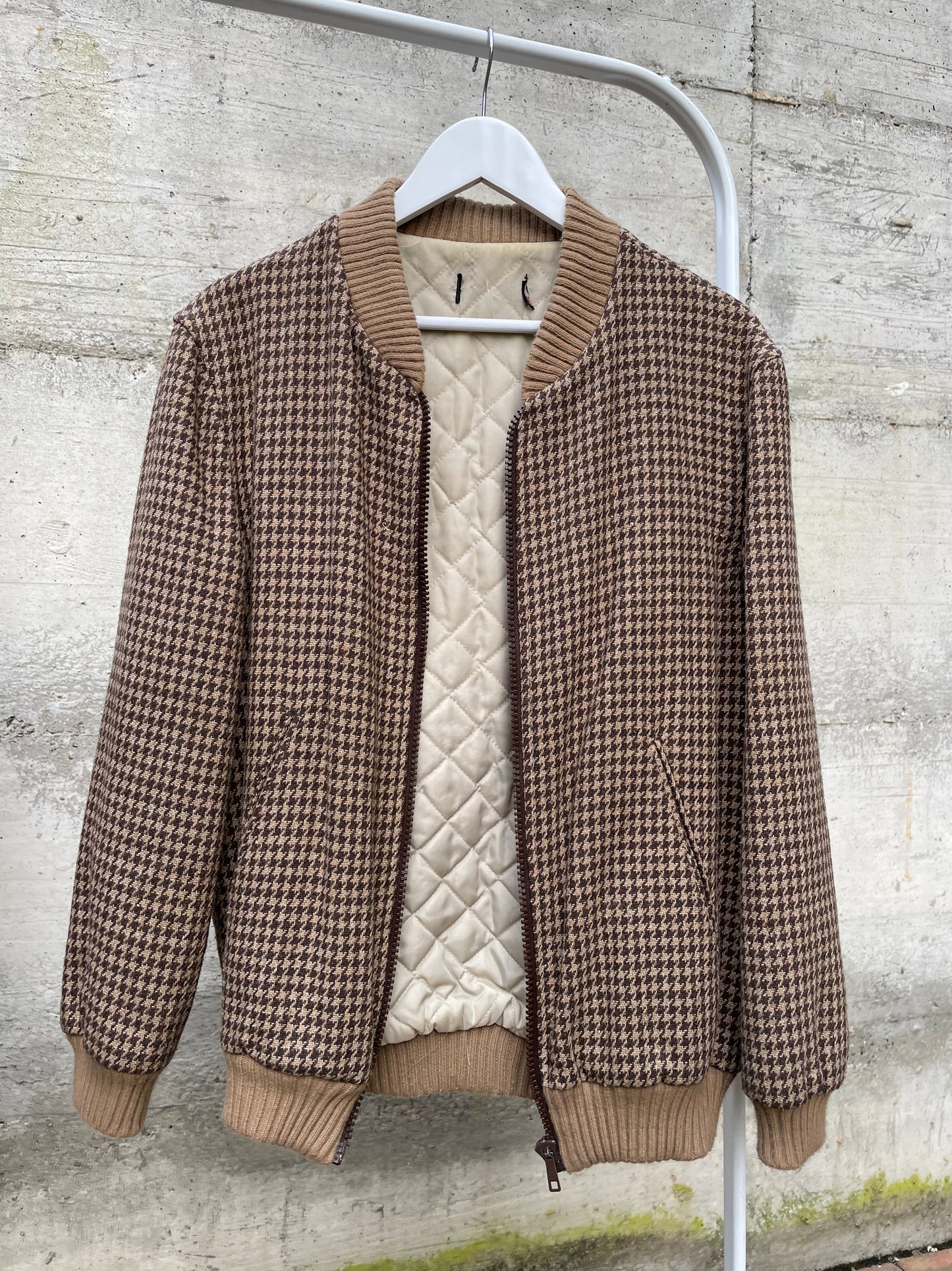 Bomber con elastici pied de poule trapuntato, in lana - taglia M uomo