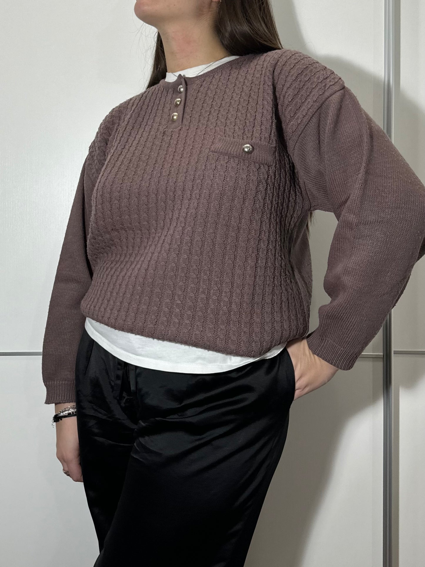 Pullover girocollo malva in misto lana