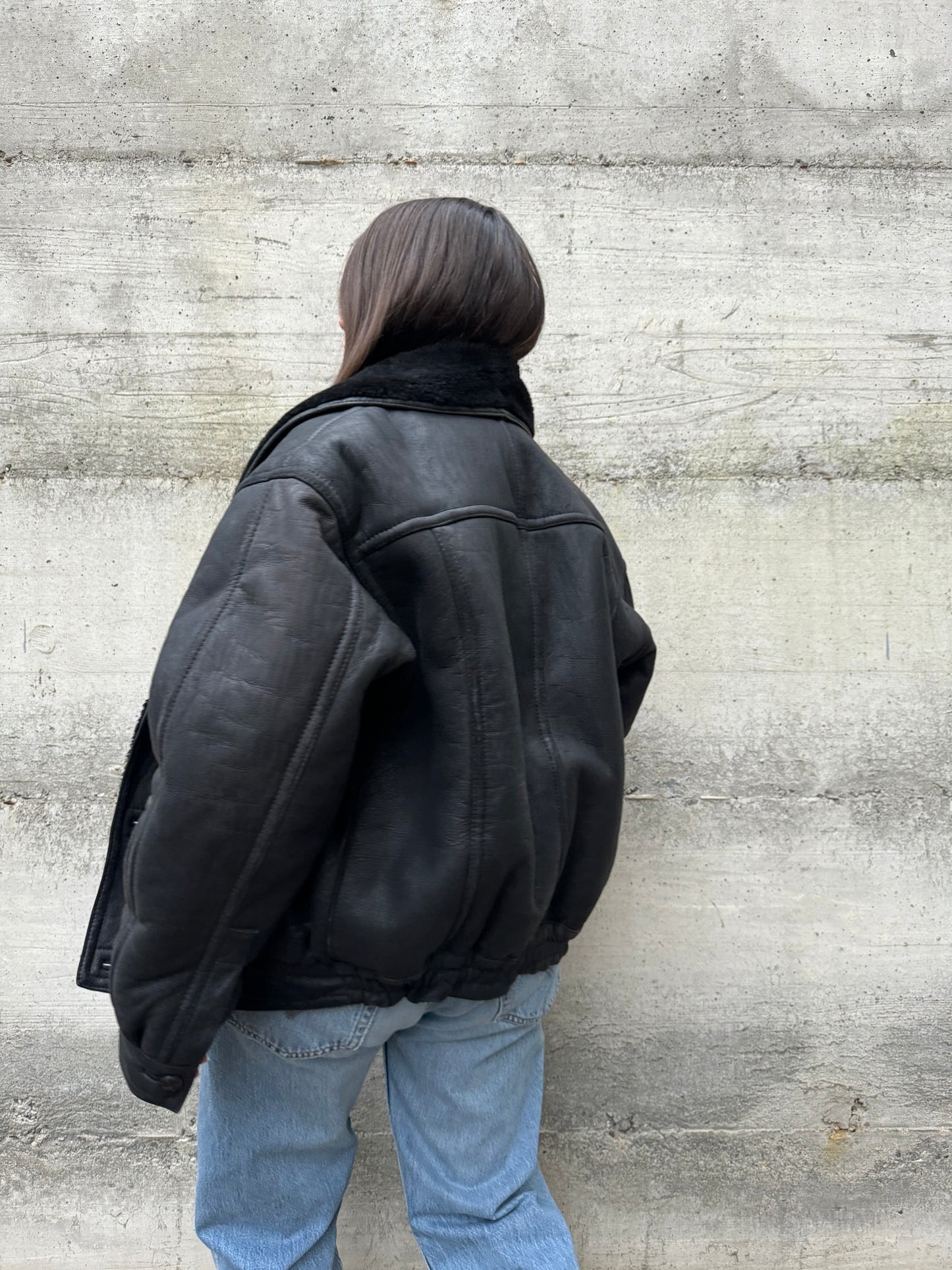 Bomber aviator Shearling nero taglia 48it uomo (S)