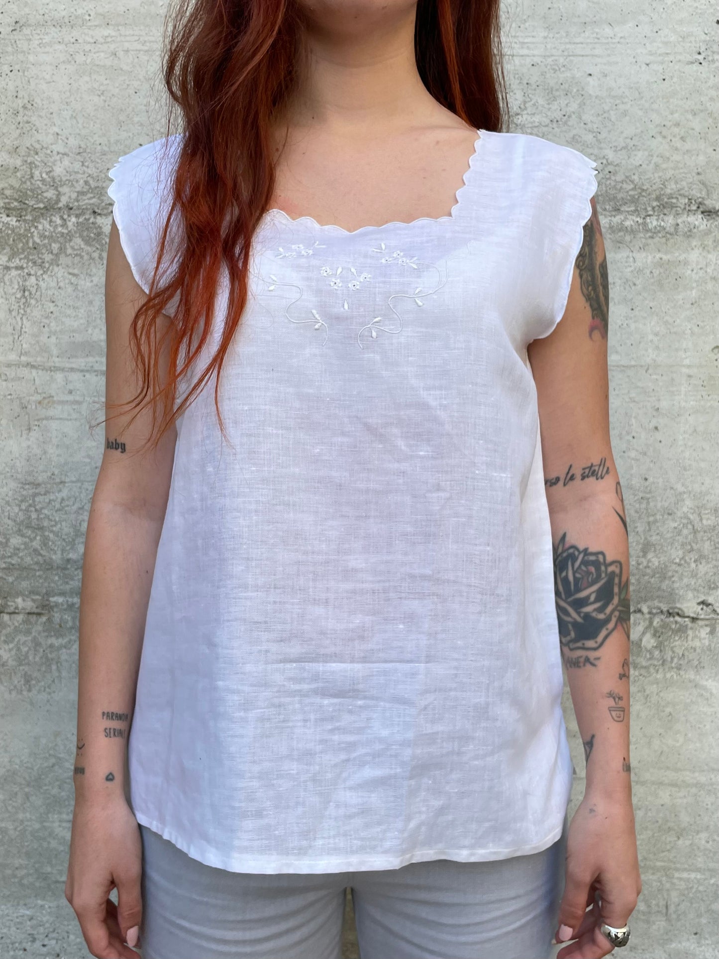 Top bianco 50% cotone 50% lino